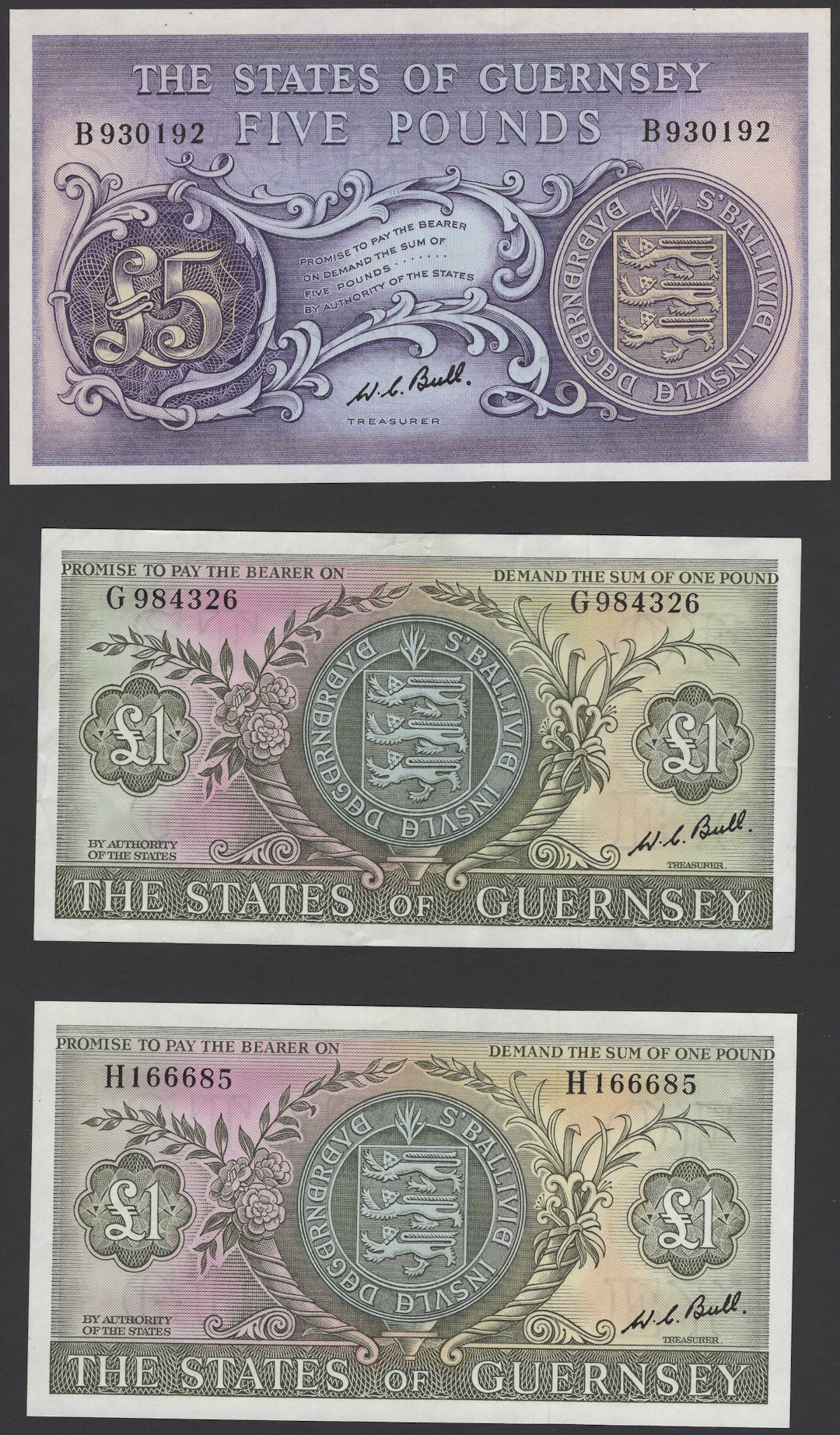 States of Guernsey, £1 (2), ND (1978), serial numbers G984326 and