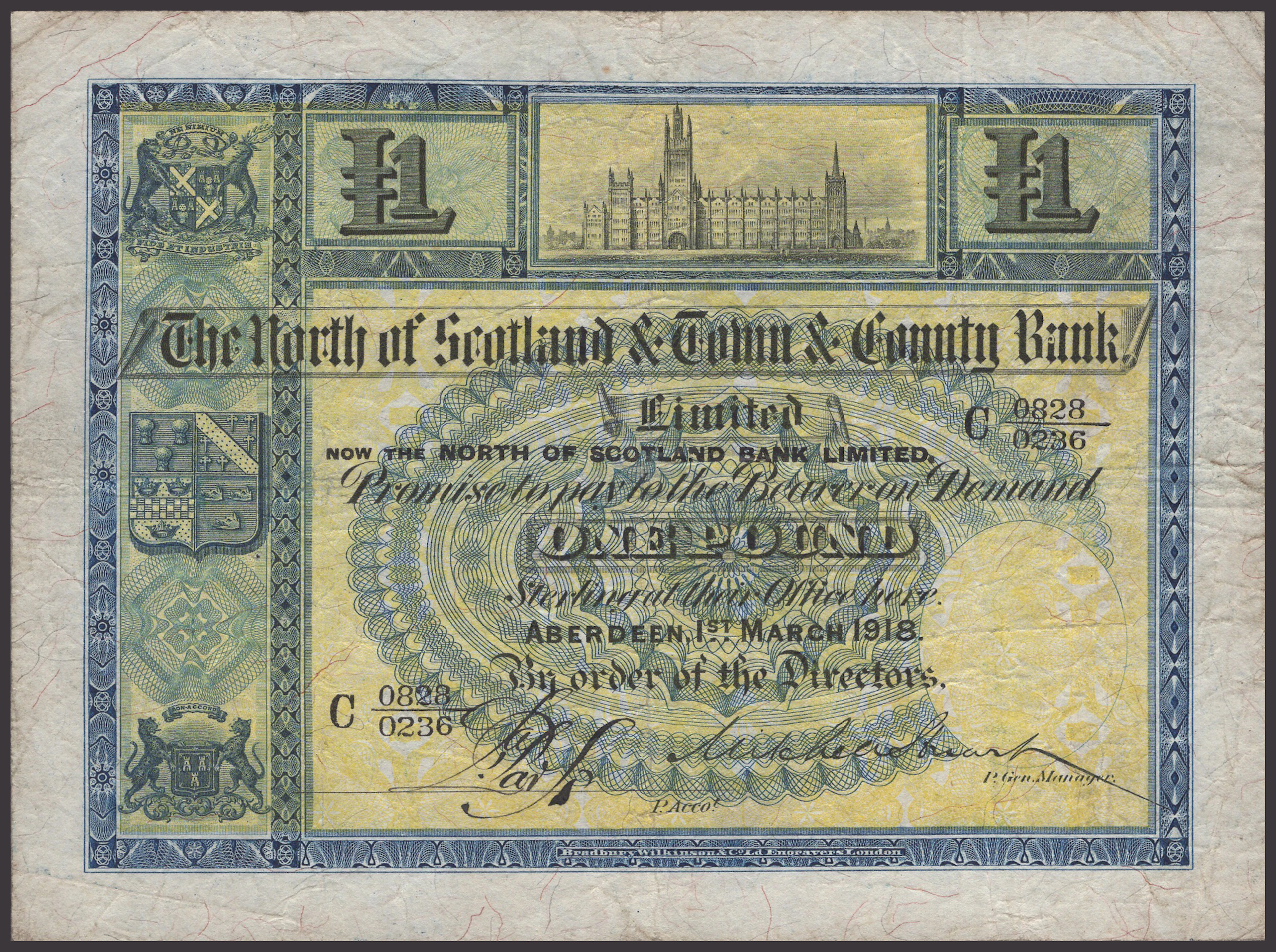 North of Scotland Bank Limited, £1, 1 March 1918, serial number C