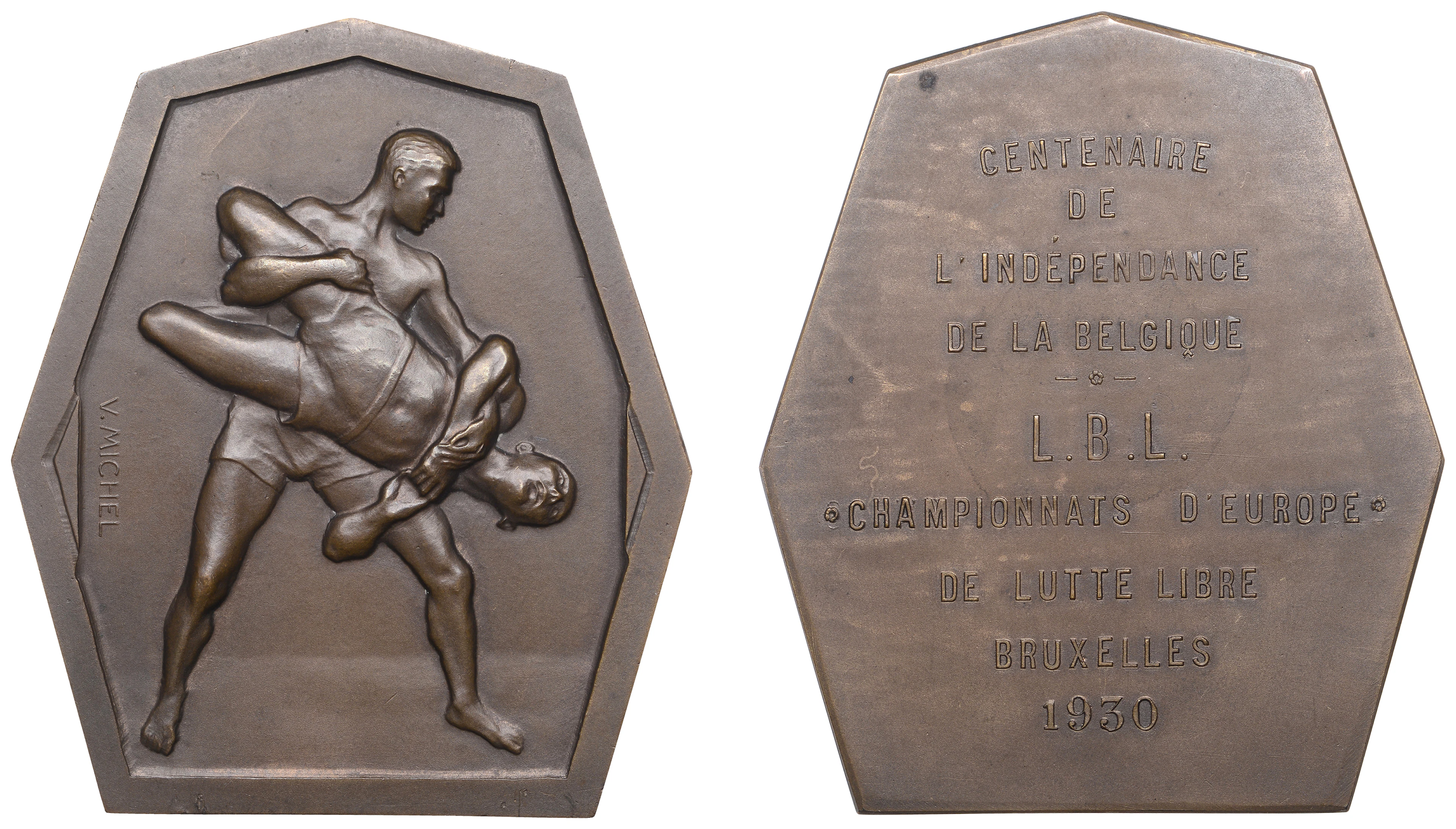 BELGIUM, Lutte libre [Freestyle Wrestling], 1930, a heptagonal bronze