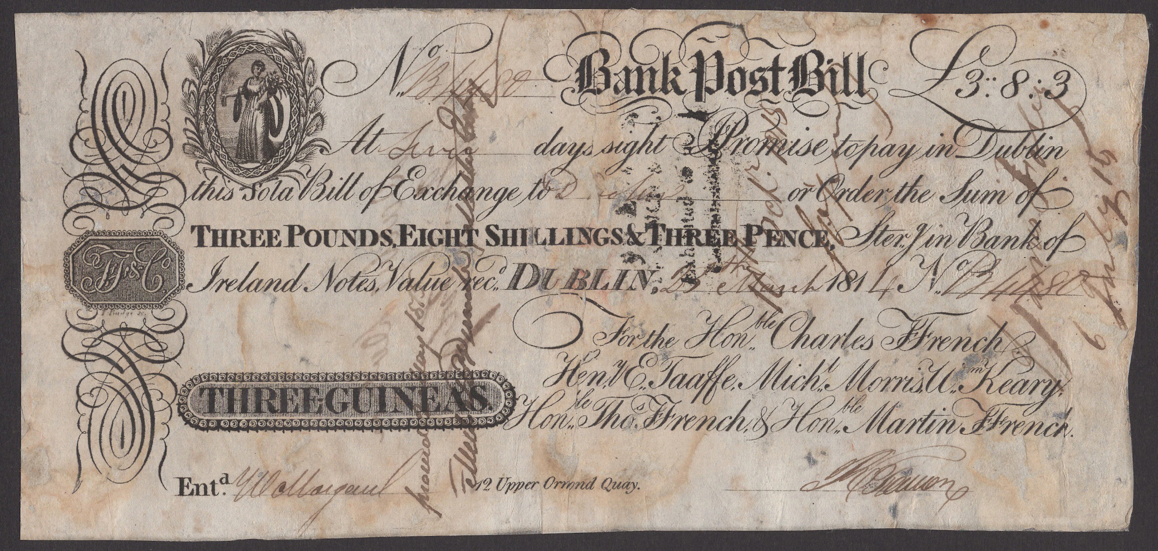 Ffrench’s Bank, for Hon.Charles Ffrench. Henry E.Taaffe, Michael Morris