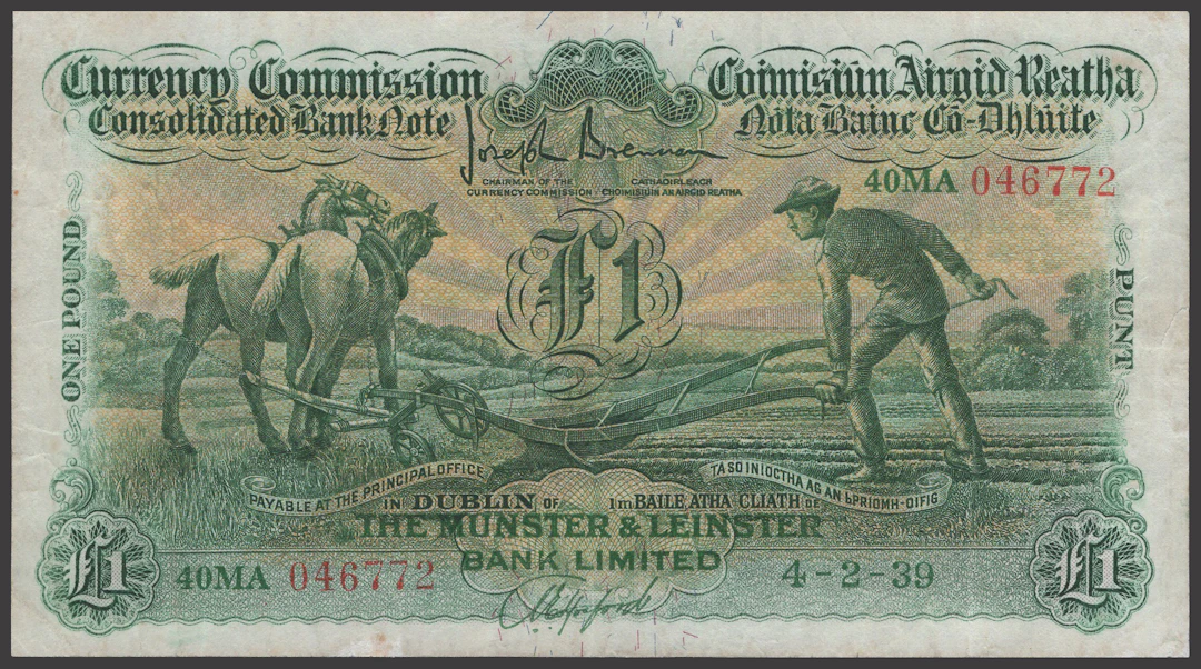 Currency Commission, Munster & Leinster Bank Ltd, £1, 4 February 1939