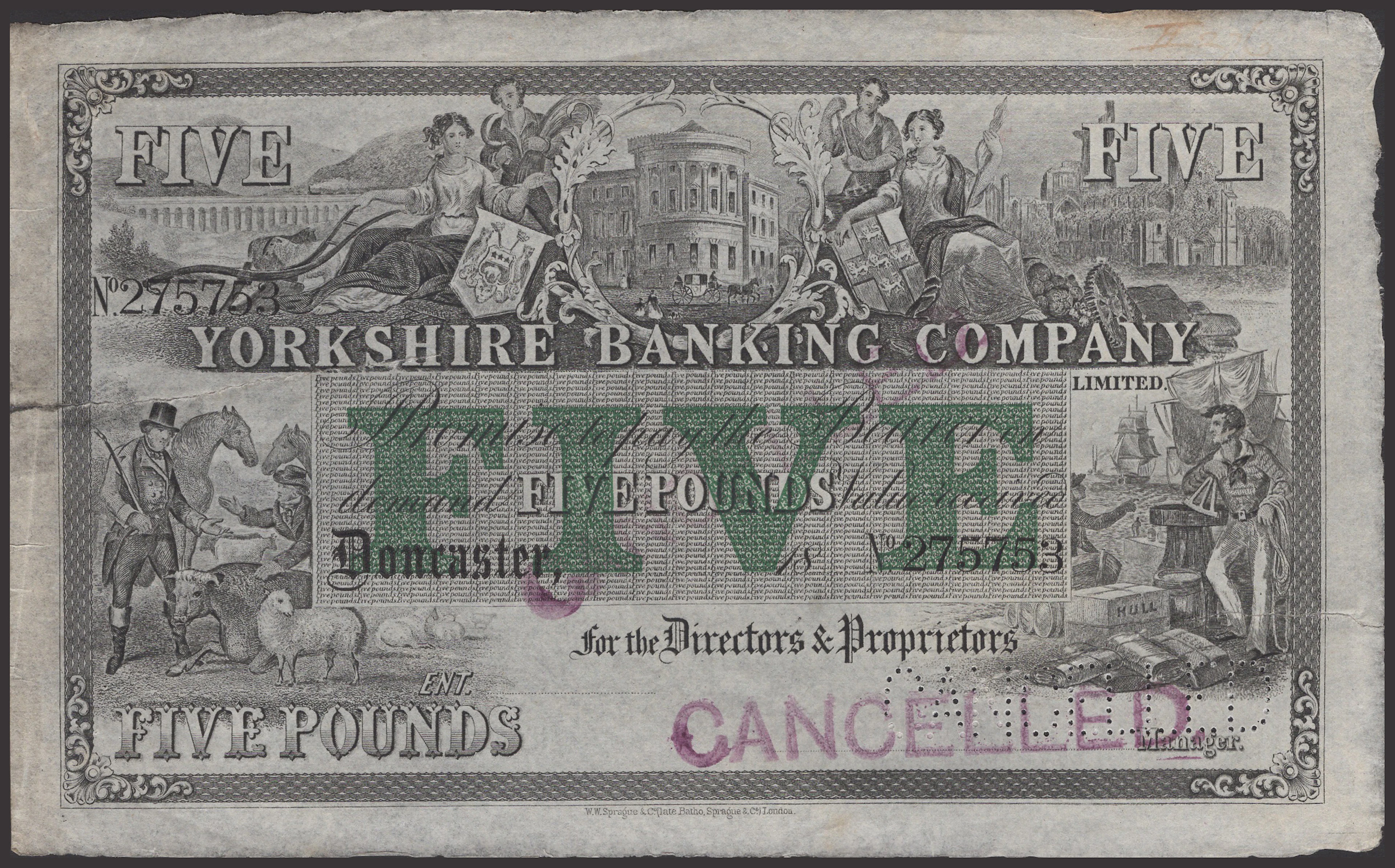 Yorkshire Banking Company Limited, Doncaster, unissued £5, 18- (1880-1901)