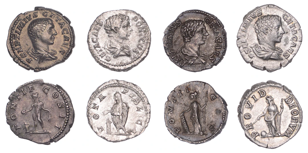 Geta (Cæsar 198-209), Denarii (4), 203-8, bare-headed and draped bust