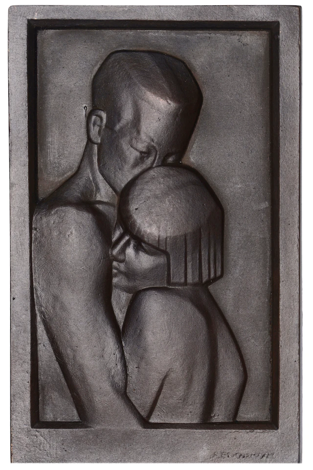 FRANCE, Le Couple [The Couple], c. 1927, an Art Nouveau uniface bronze