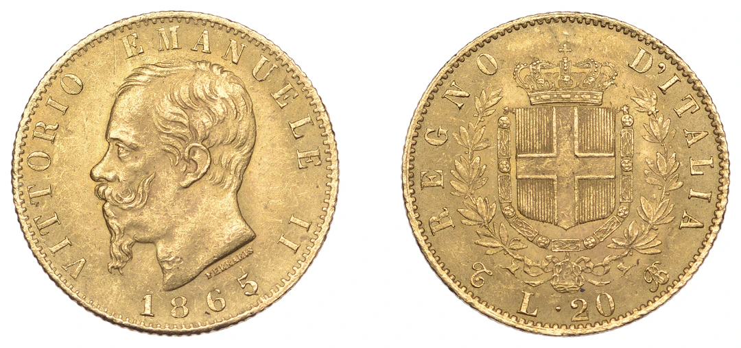 Italy, Kingdom, Vittorio Emanuele II, 20 Lire, 1865t bn, Turin (MIR