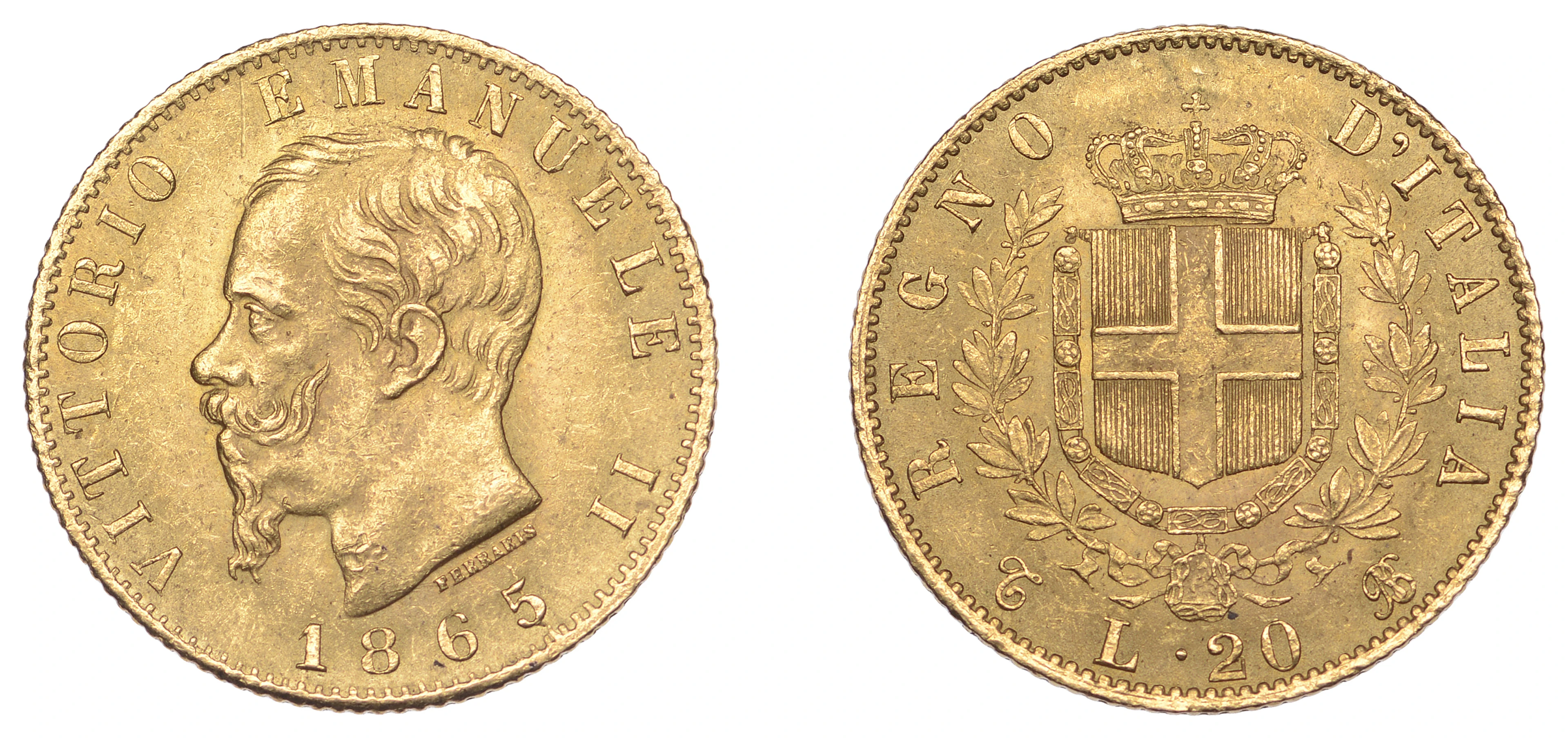 Italy, Kingdom, Vittorio Emanuele II, 20 Lire, 1865t bn, Turin (MIR