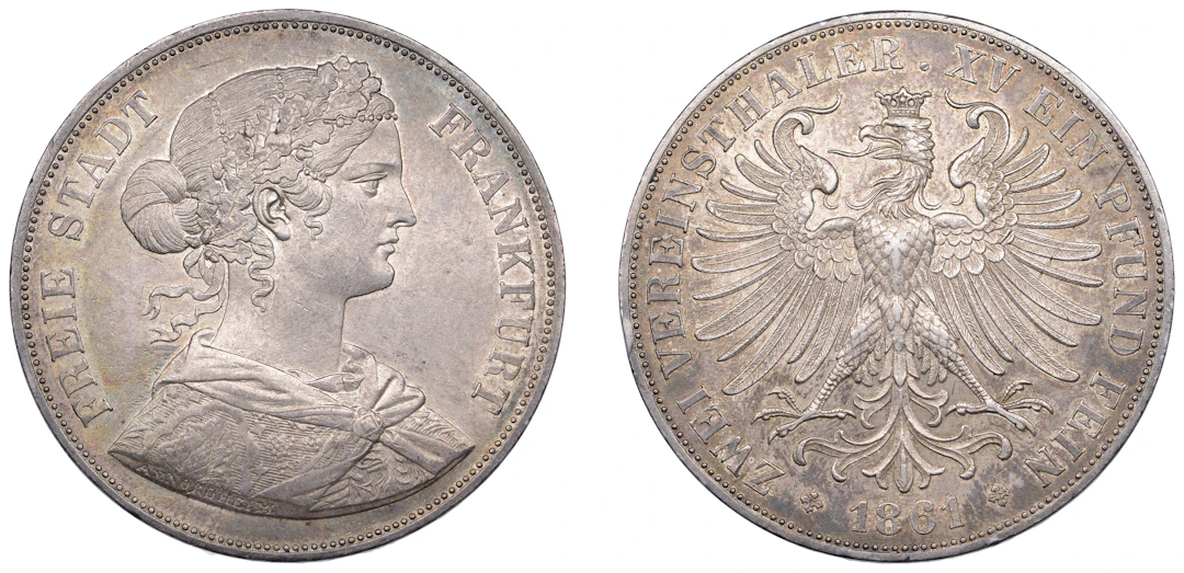 Germany, Frankfurt, Free City, 2 Vereinsthaler, 1861, Frankfurt (Dav.