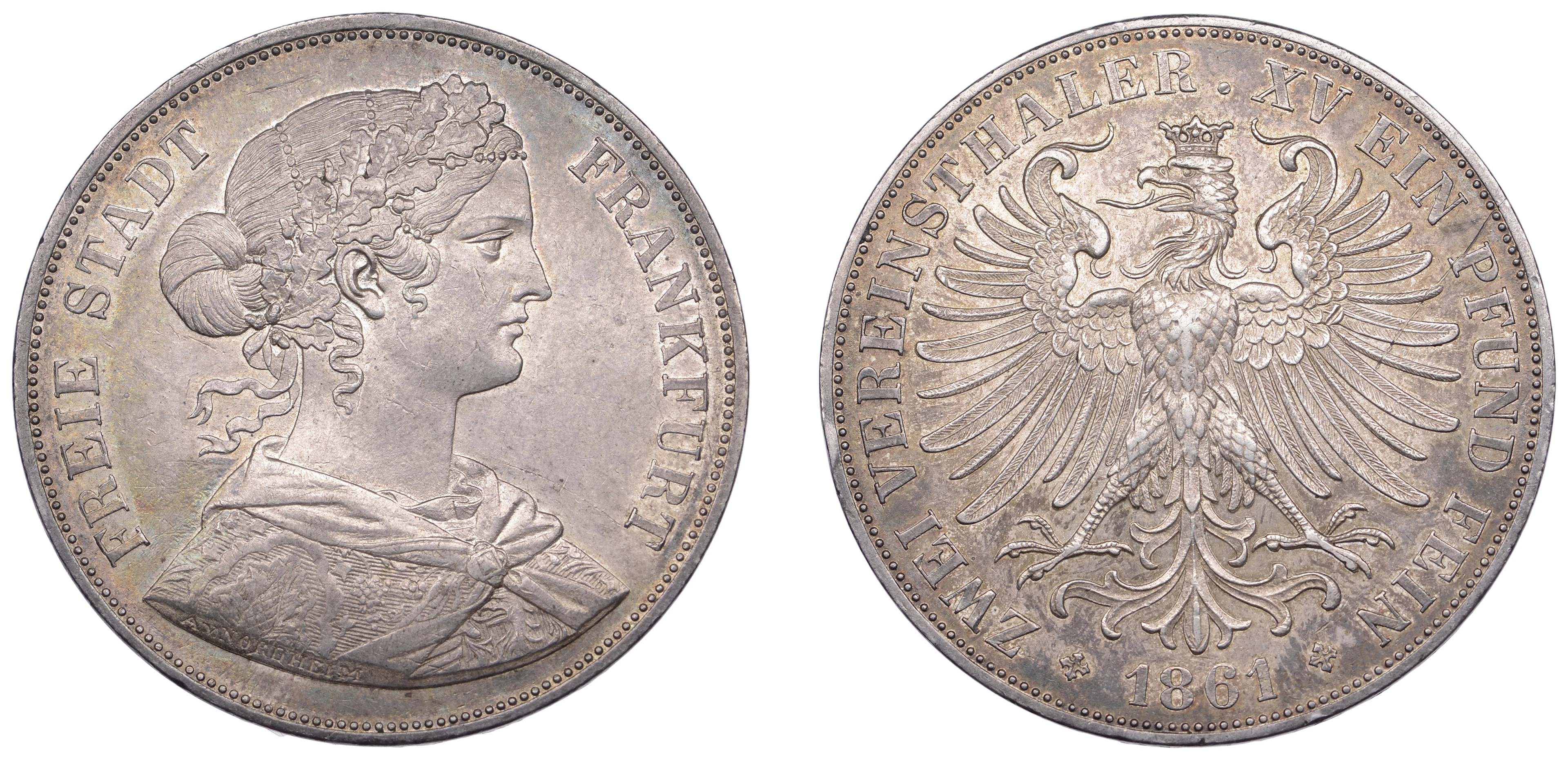 Germany, Frankfurt, Free City, 2 Vereinsthaler, 1861, Frankfurt (Dav.