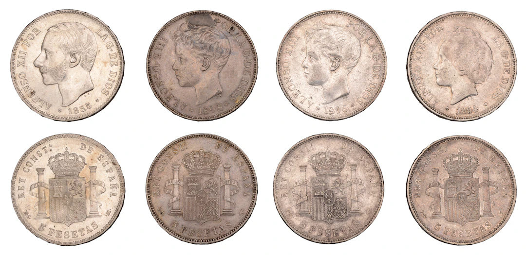 Spain, Alfonso XII, 5 Pesetas, 1885, Madrid (KM 688); Alfonso XIII