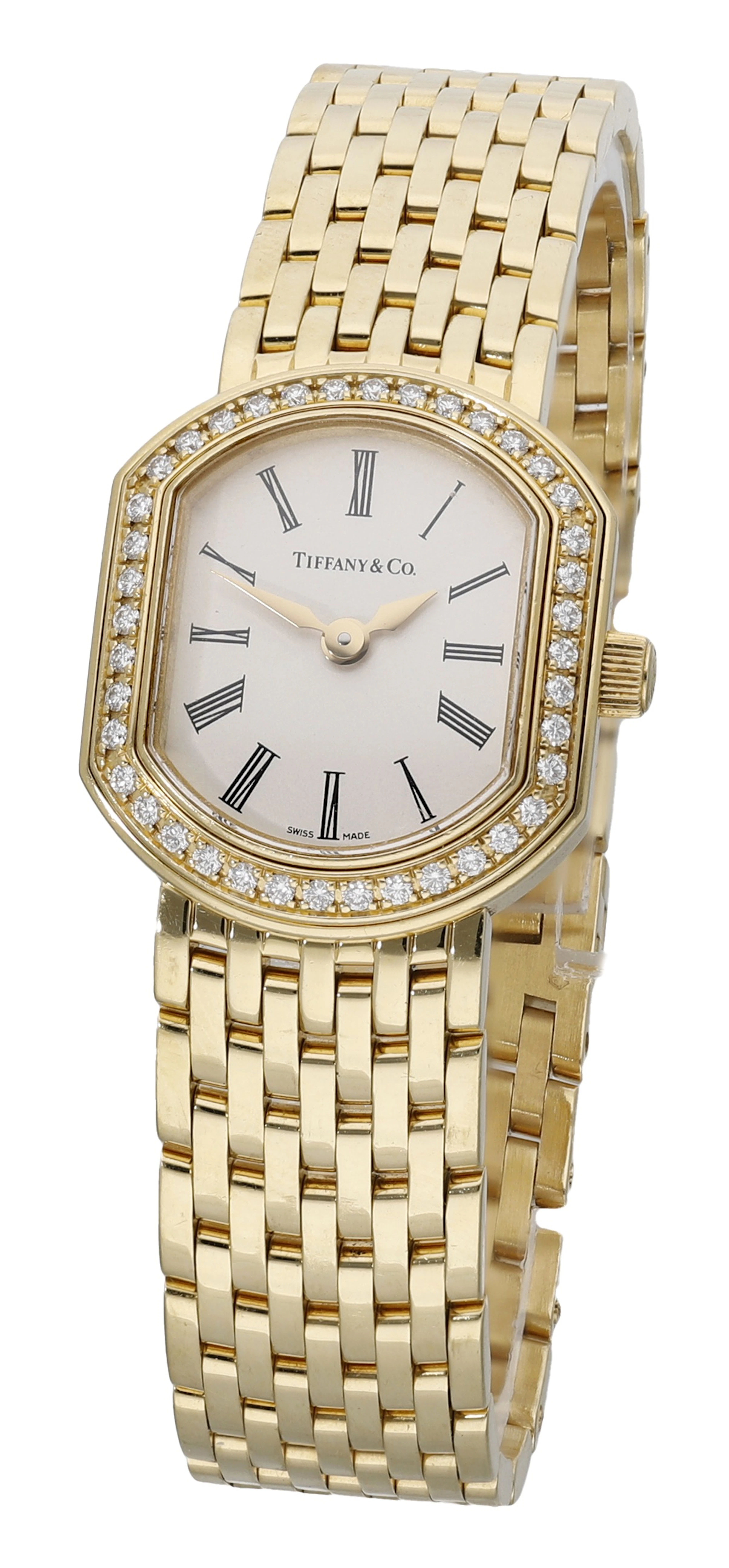 Tiffany & Co. A lady’s gold and diamond-set bracelet watch, circa
