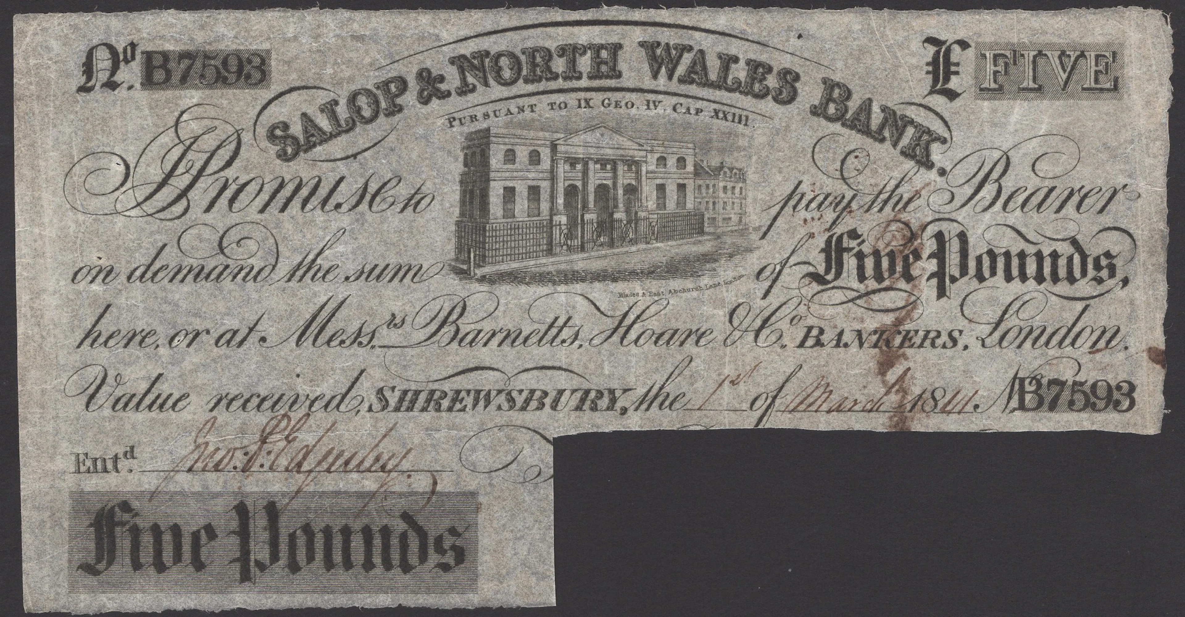 Salop & North Wales Bank, Shrewsbury, for (Price, Jones & Edwards)