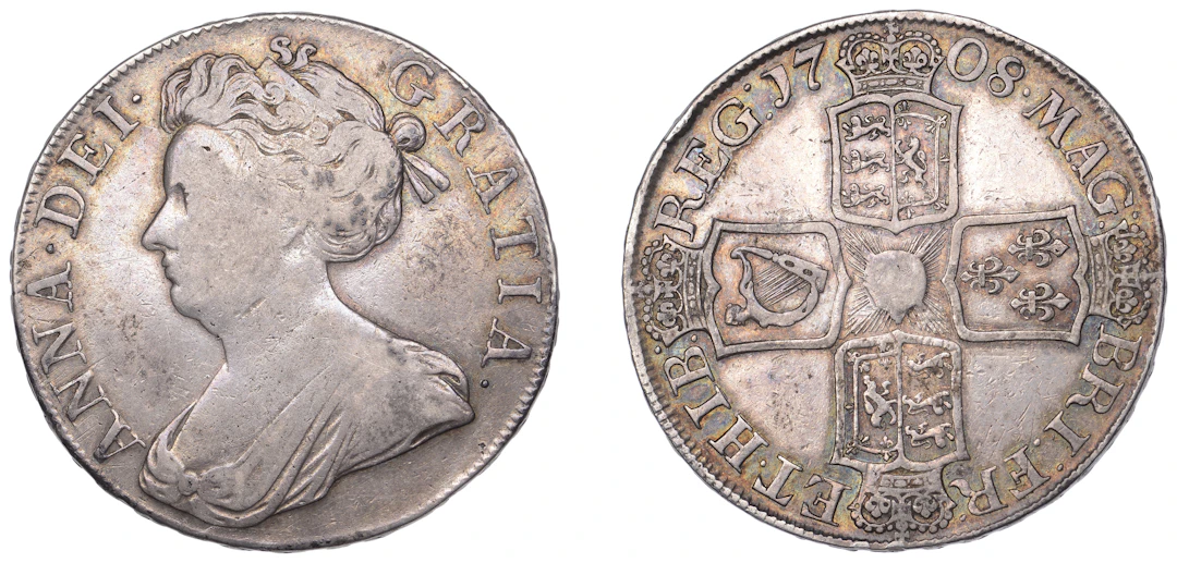 Anne (1702-1714), Crown, 1708, second bust, edge septimo (ESC 1346;