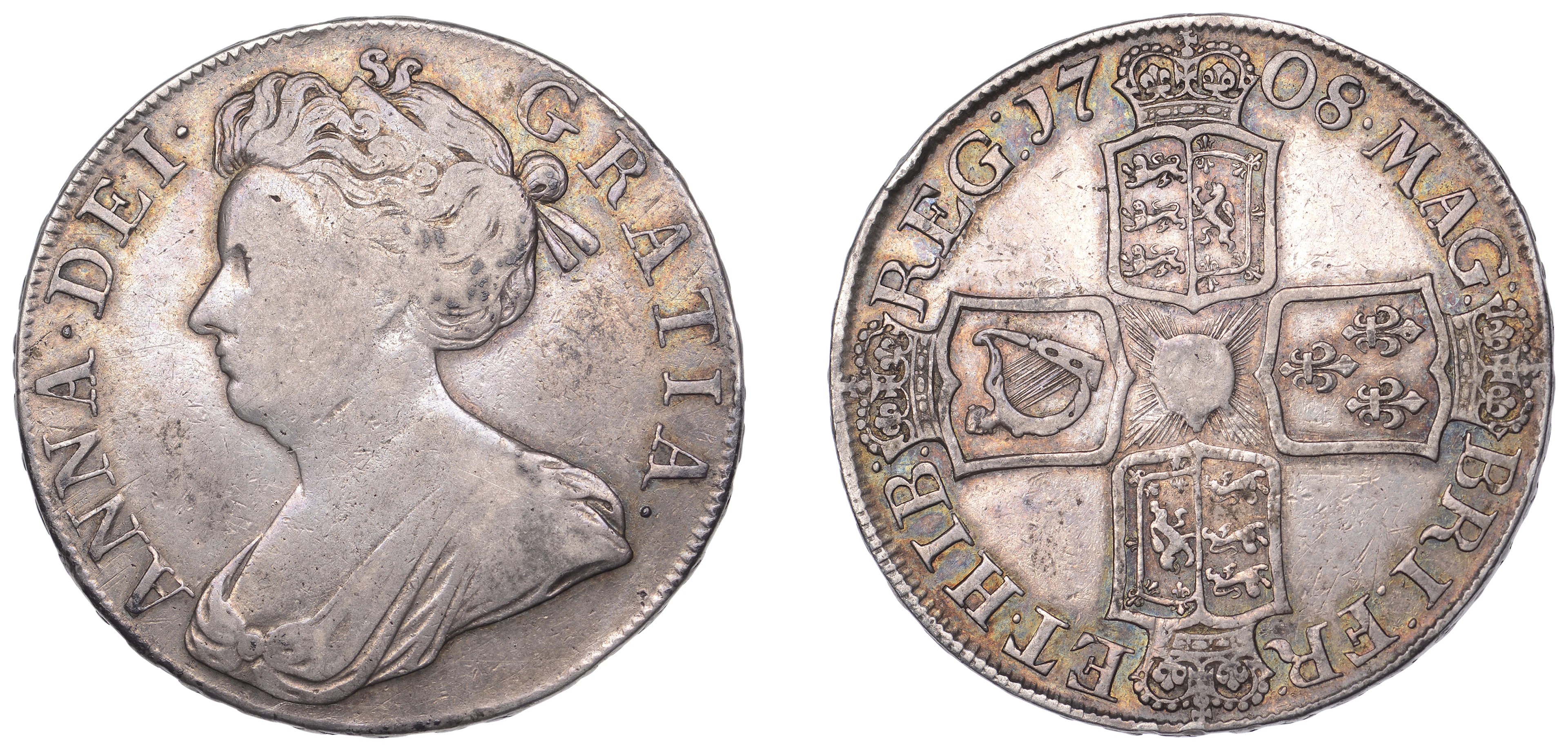 Anne (1702-1714), Crown, 1708, second bust, edge septimo (ESC 1346;