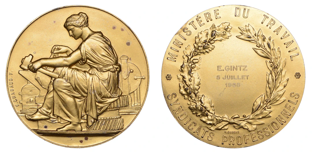 FRANCE, L’Industrie, 1886 [struck 1967], a silver-gilt award medal