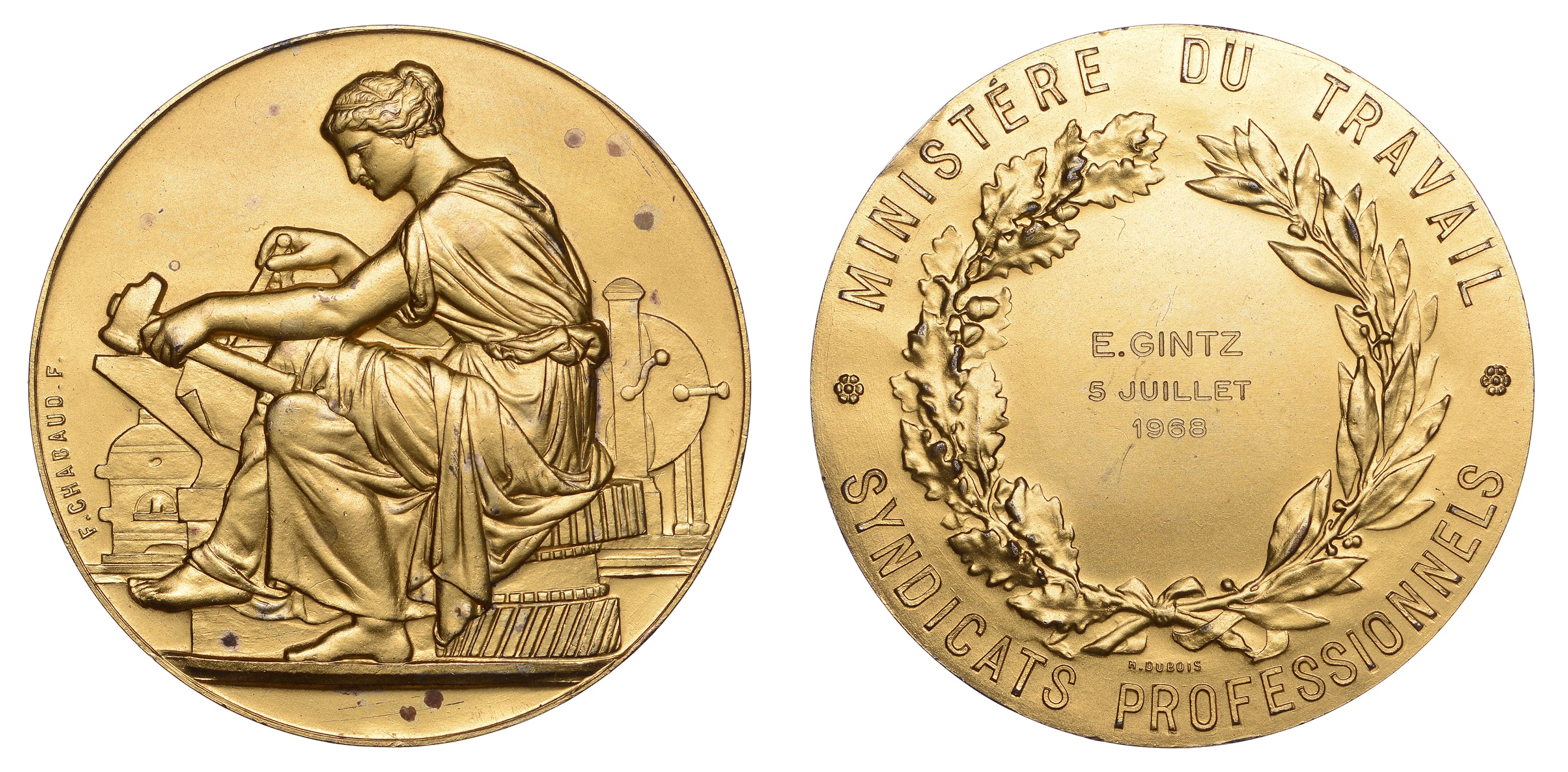 FRANCE, L’Industrie, 1886 [struck 1967], a silver-gilt award medal