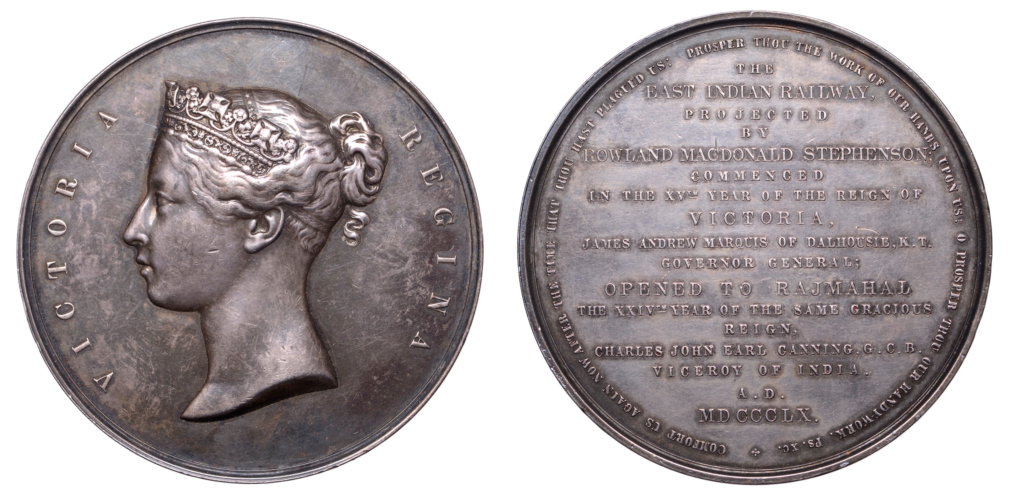 East Indian Railway Opened to Rajmahal, 1860, a silver medal, unsigned