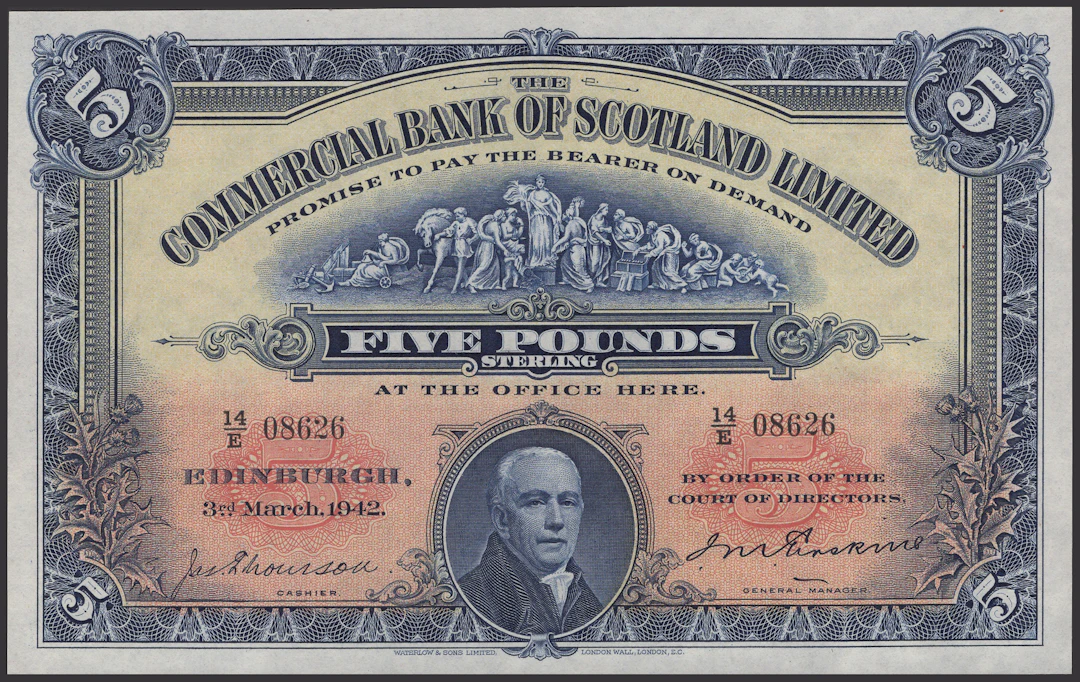 Commercial Bank of Scotland Limited, £5, 3 March 1942, serial number