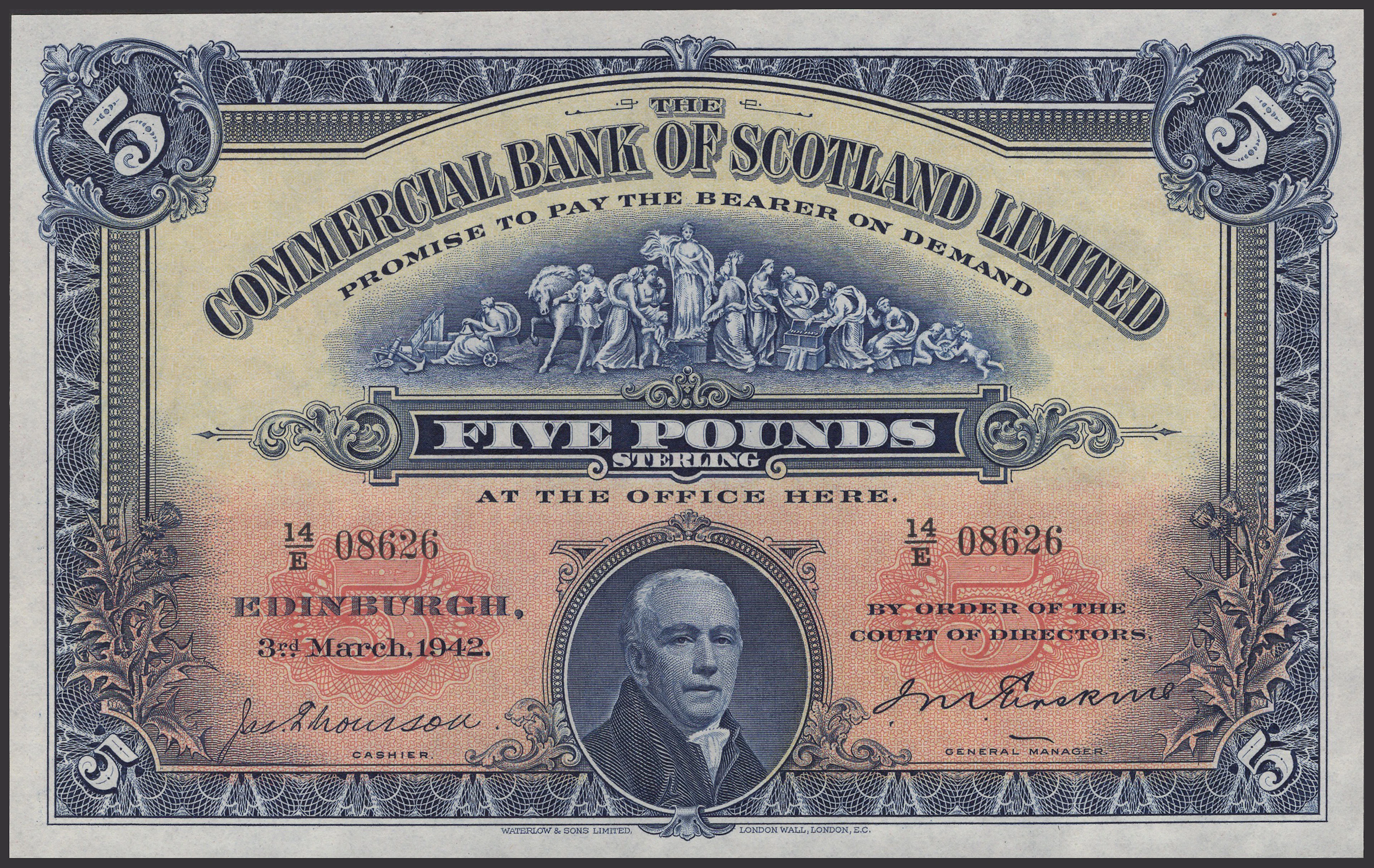 Commercial Bank of Scotland Limited, £5, 3 March 1942, serial number