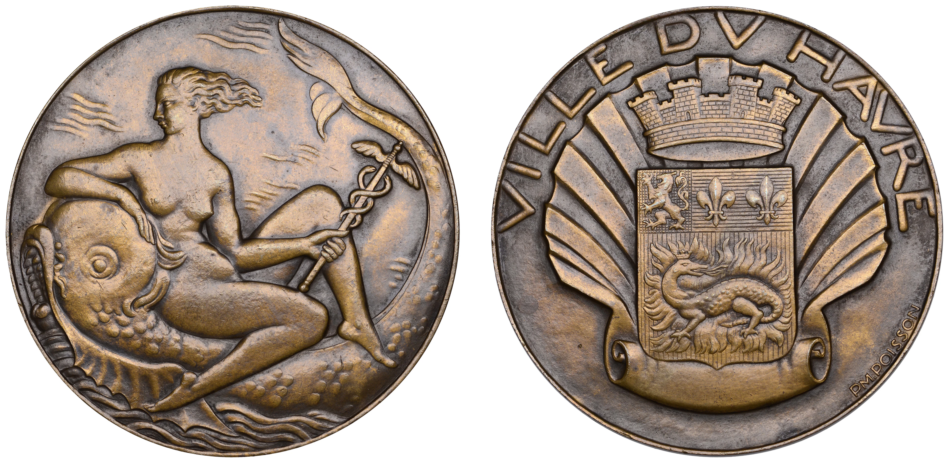 FRANCE, Ville du Havre, c. 1925, an Art Déco bronze medal by A.-P.-M.