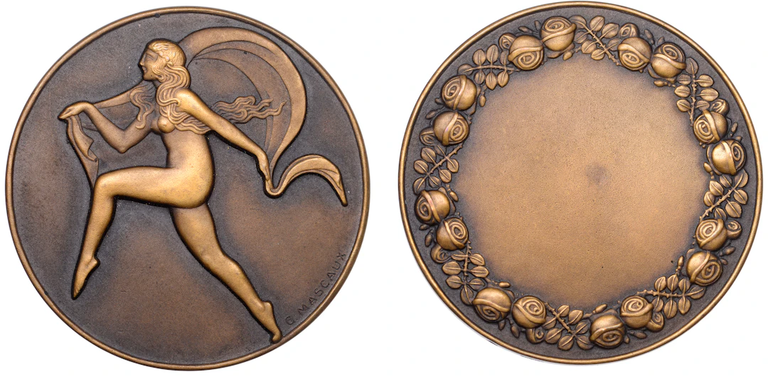 FRANCE, La Danseuse, 1924, an Art Déco bronze award medal by C.-L.-L.