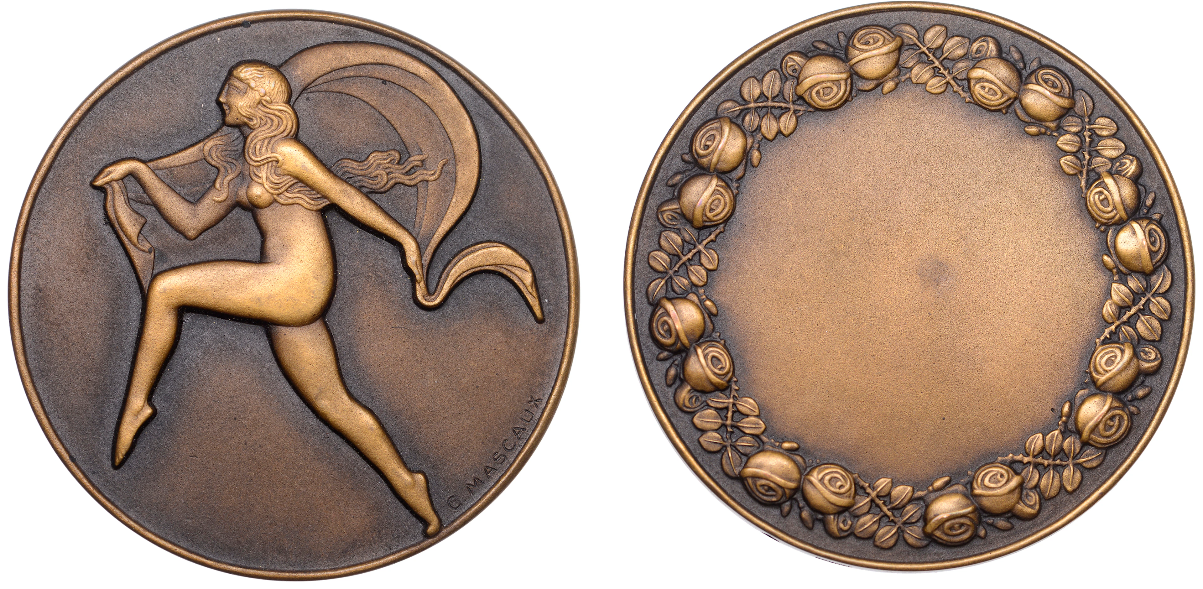 FRANCE, La Danseuse, 1924, an Art Déco bronze award medal by C.-L.-L.