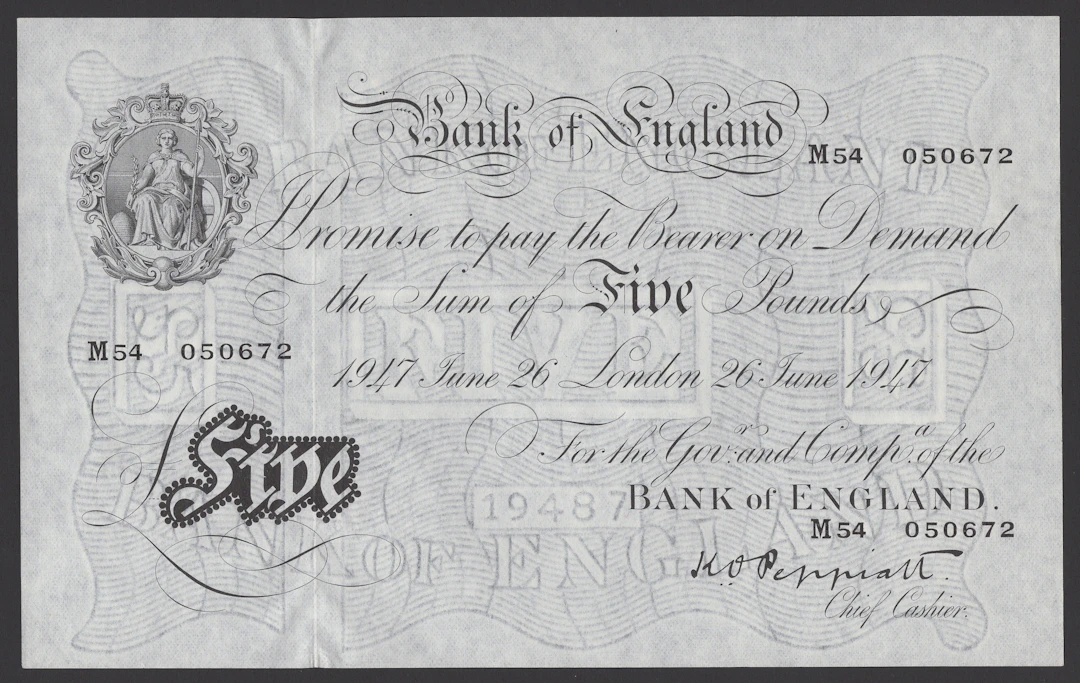 Bank of England, Kenneth O. Peppiatt, £5, 26 June 1947, serial number