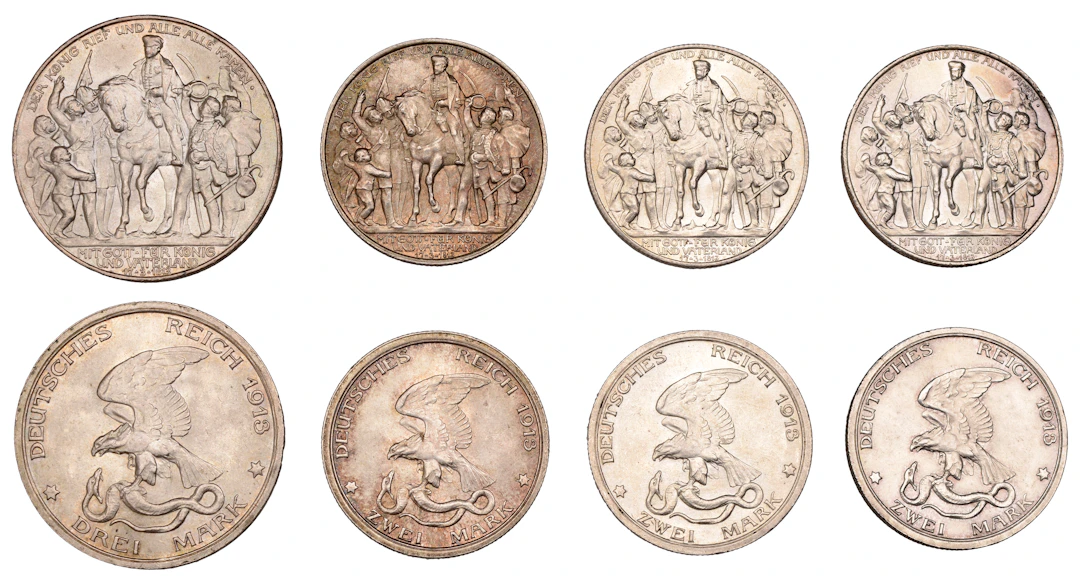 Germany, Prussia, Wilhelm II, 3 Mark, 1913, 2 Mark (3), all 1913