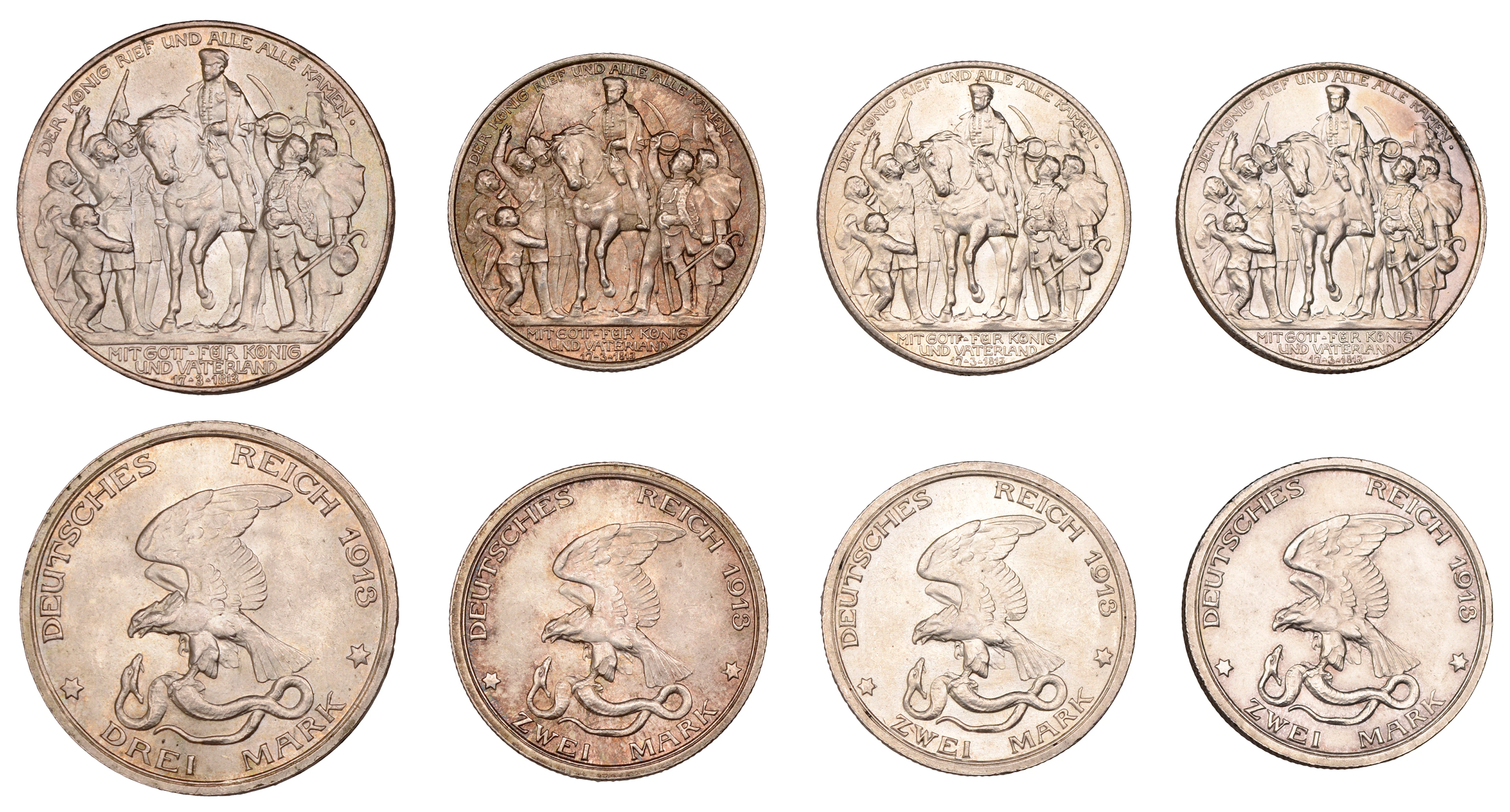 Germany, Prussia, Wilhelm II, 3 Mark, 1913, 2 Mark (3), all 1913