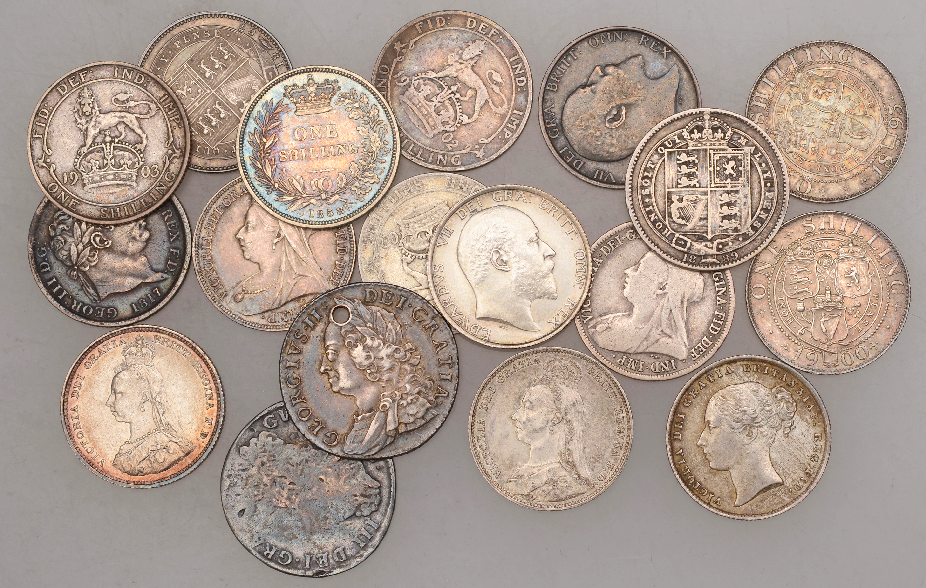 Victoria, Shillings (5), 1858, 1889, 1890, 1893, smaller lettering