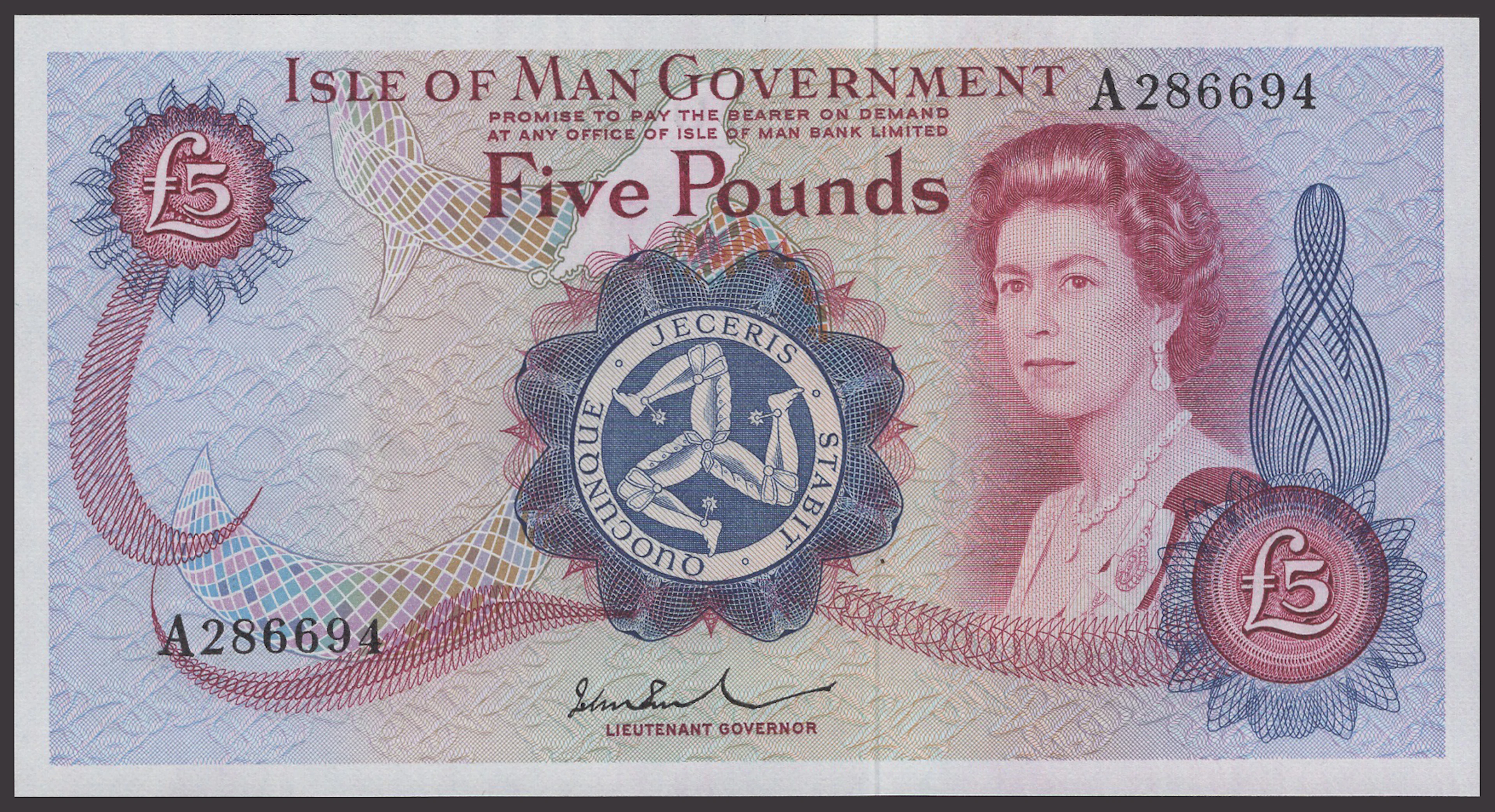 Isle of Man Government, John W. Paul, £5, ND (1974), serial number