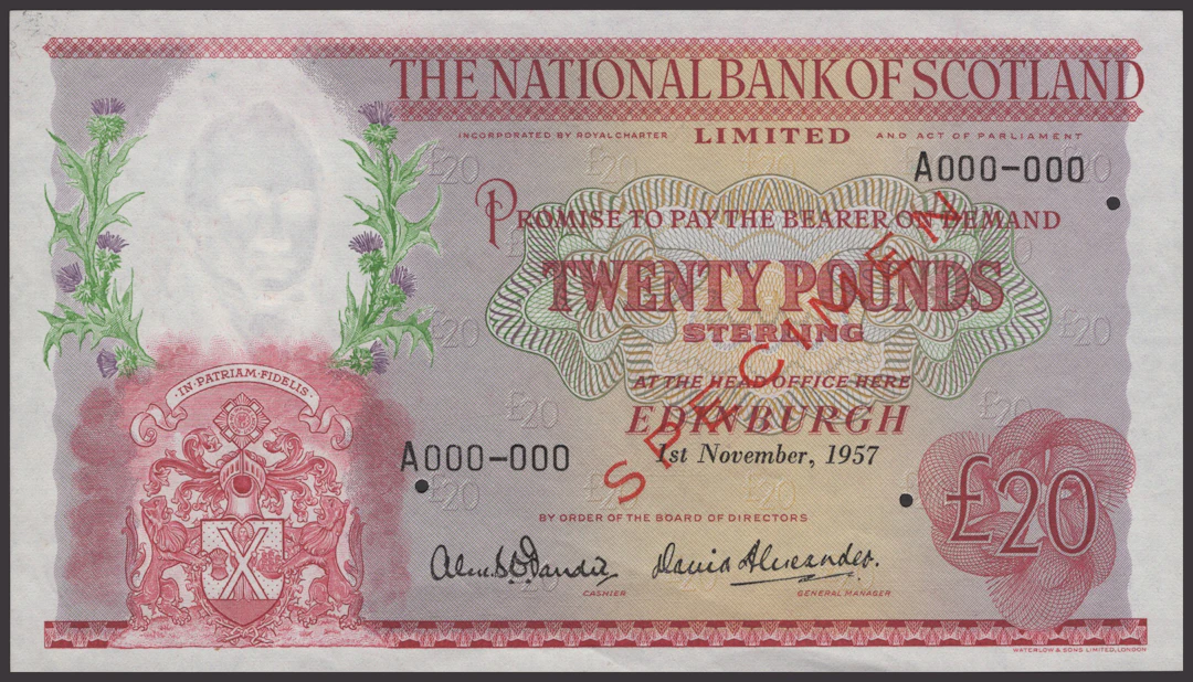 National Bank of Scotland Limited, specimen £20, 1 November 1957