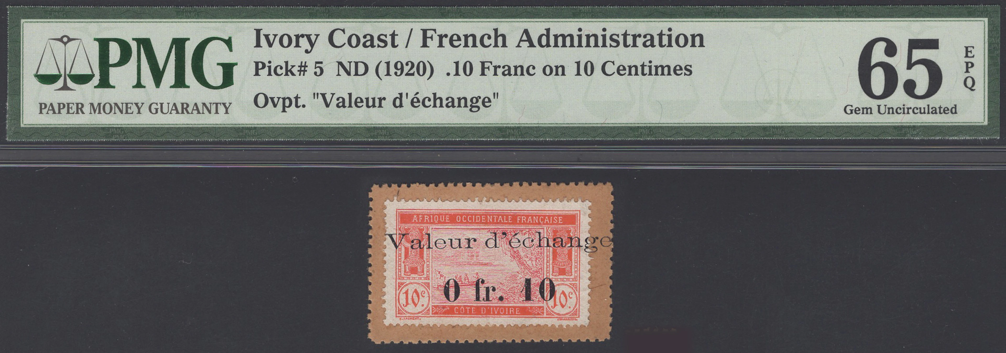 Gouvernement General de l’A.O.F., 0.10 Franc, Emergency Postage Stamp