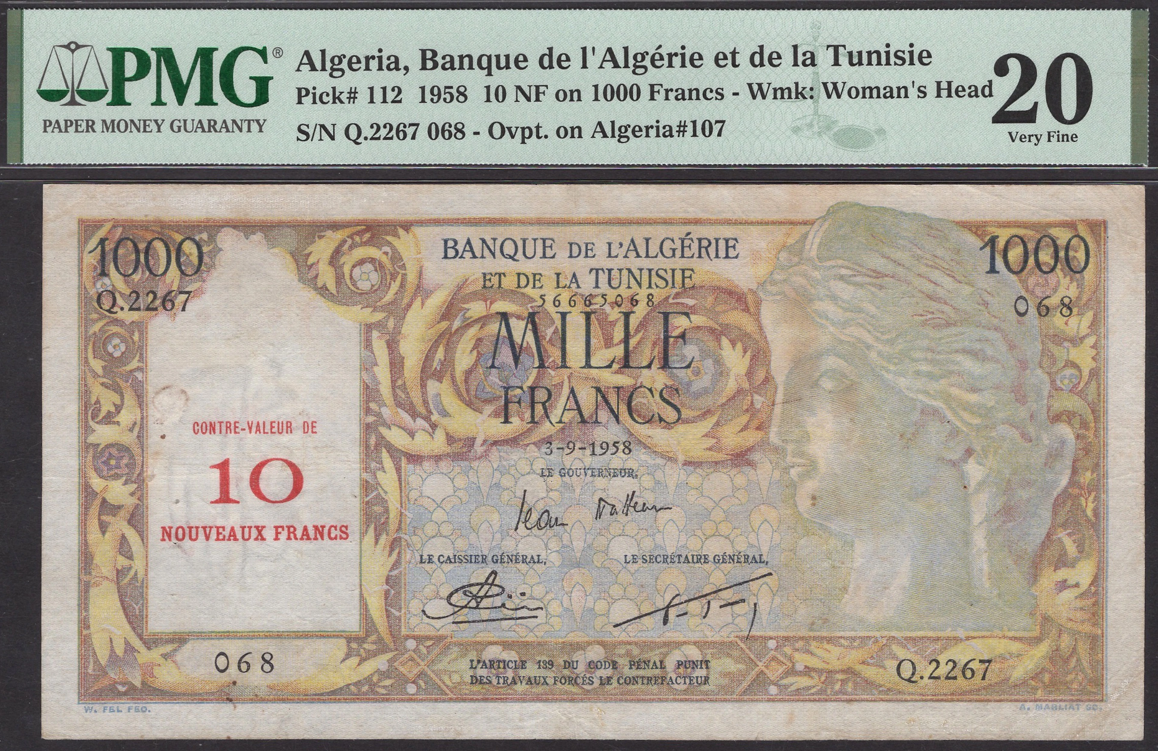 Banque de l’Algerie et de la Tunisie, Algeria, 10 Nouveaux Francs