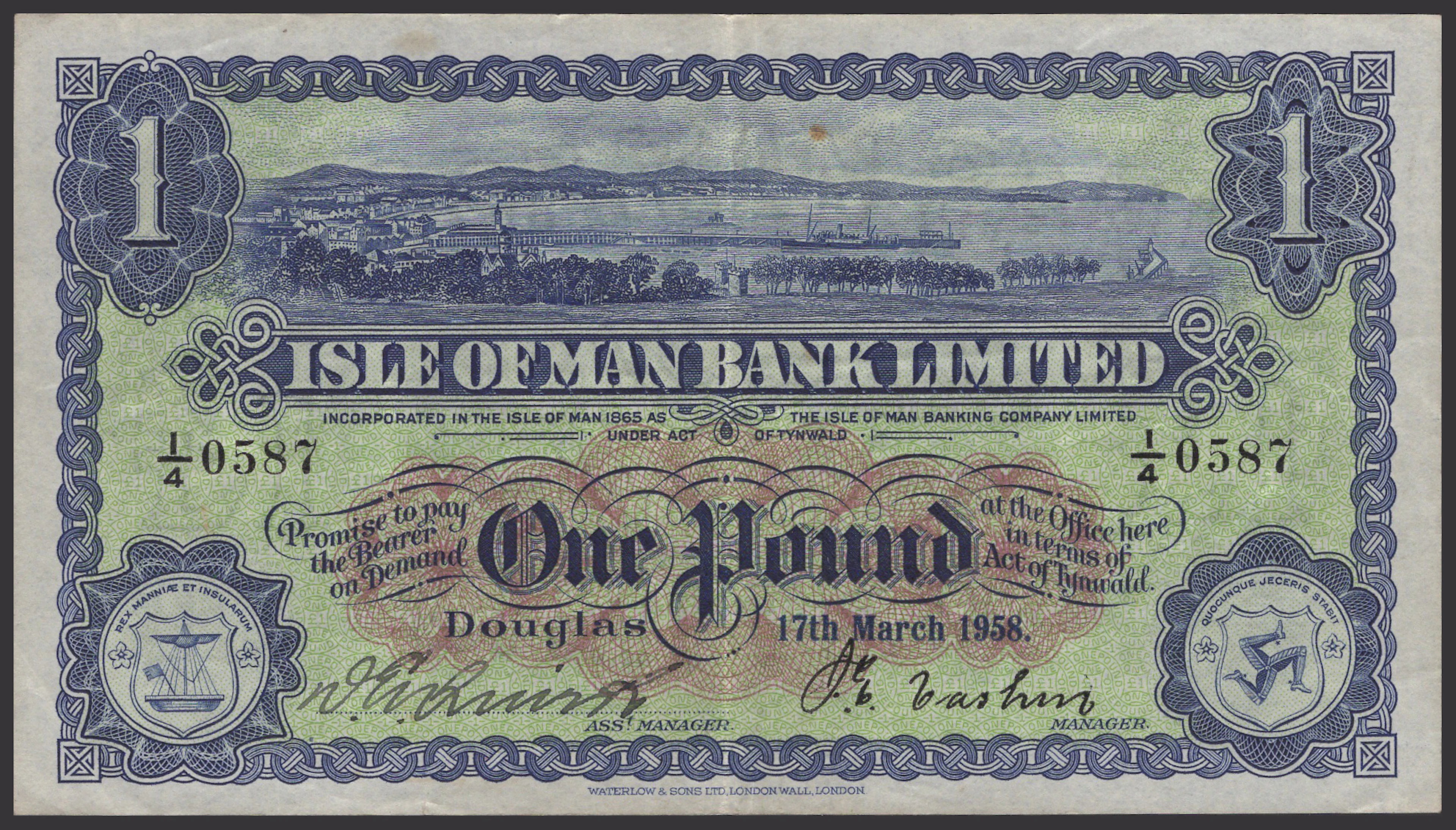 Isle of Man Bank Limited, £1, 17 March 1958, serial number I/4 0587