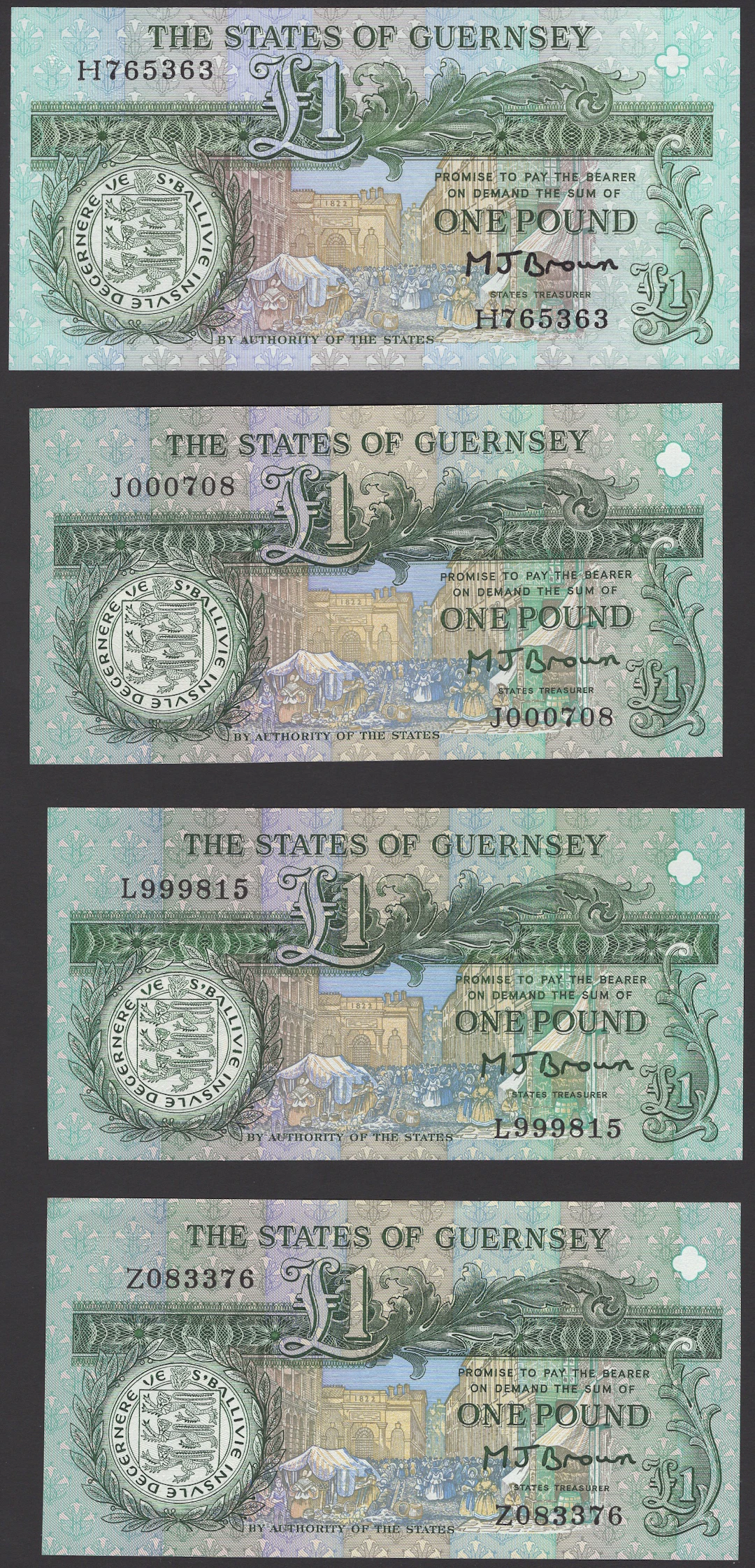 States of Guernsey, £1 (5), ND (1980-89), serial number H765363, 1991