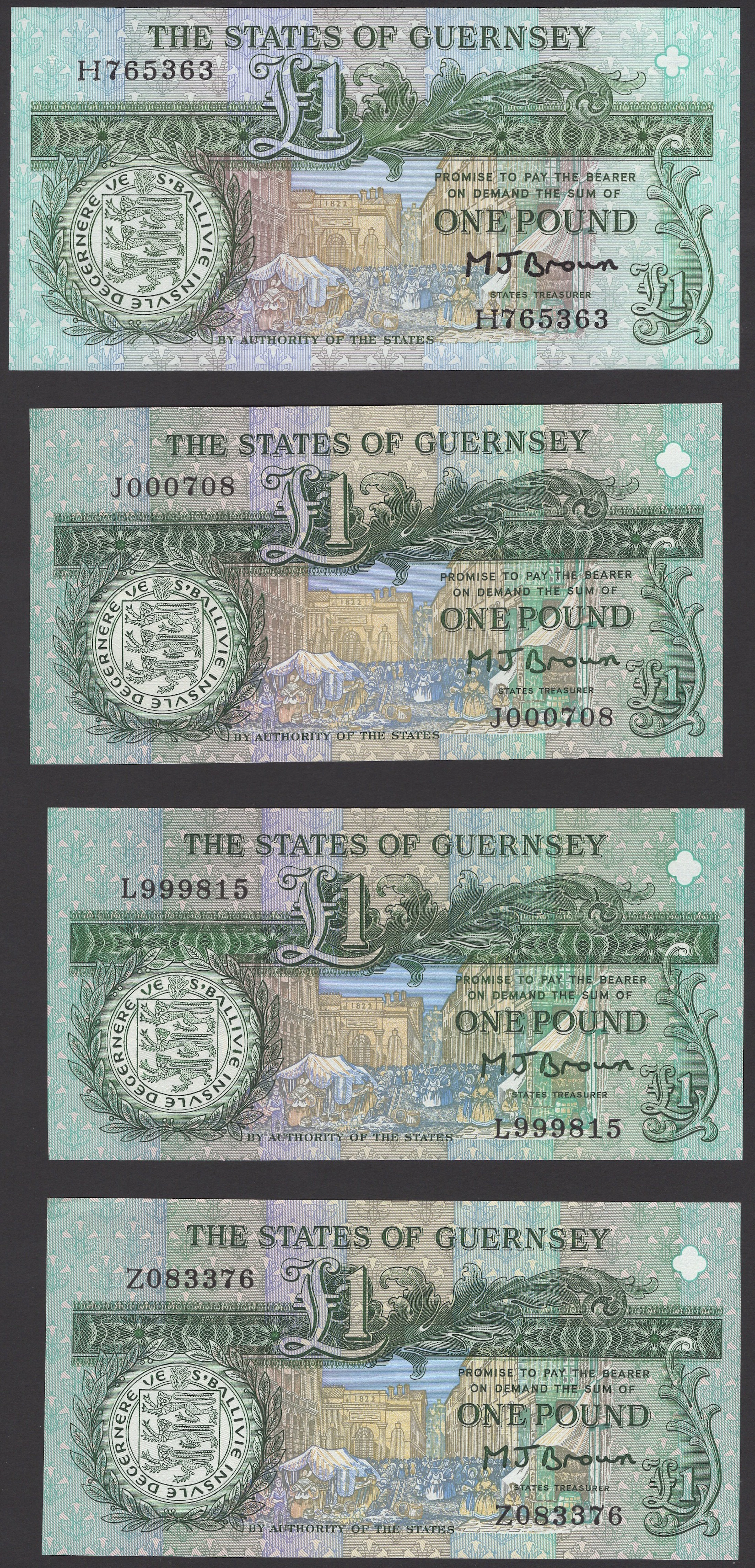 States of Guernsey, £1 (5), ND (1980-89), serial number H765363, 1991