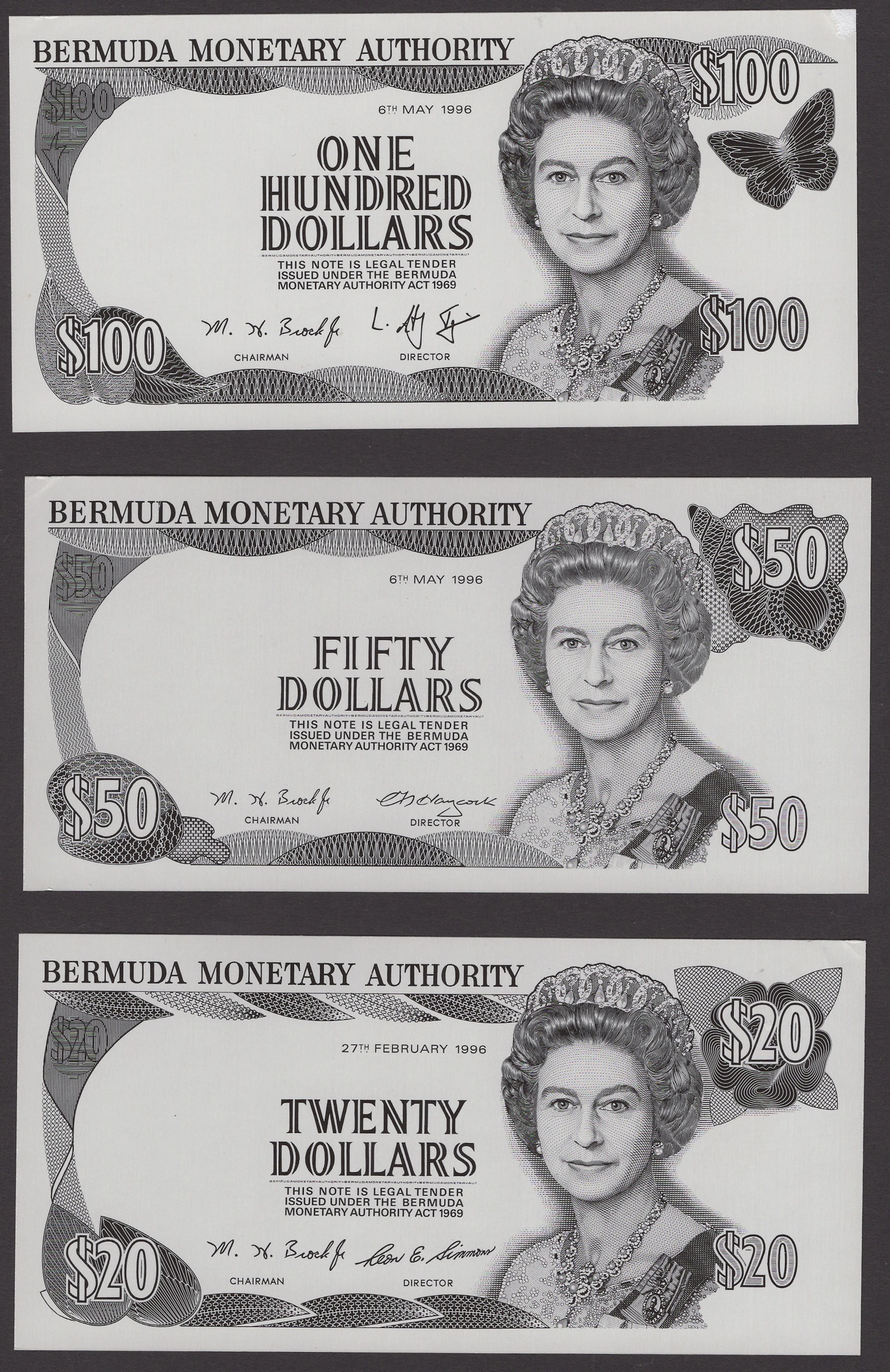 Bermuda Monetary Authority, a group of mostly obverse black-and-white