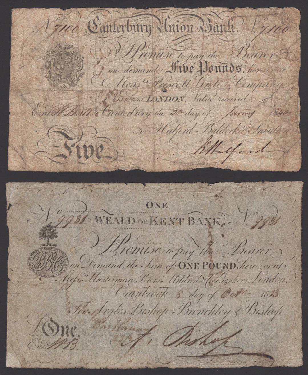 Canterbury Union Bank, for Halford, Baldock & Snoulten, £5, 30 January