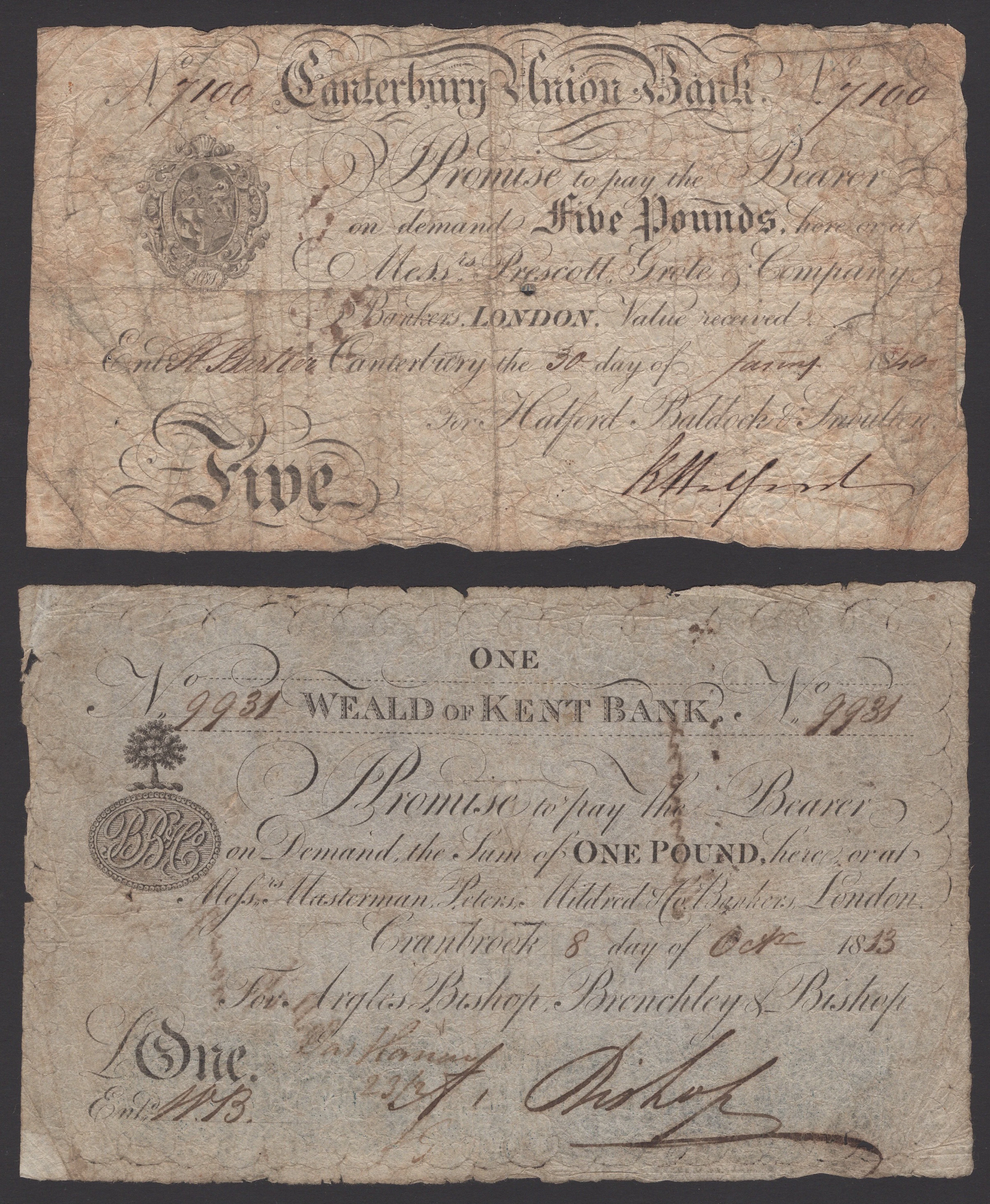 Canterbury Union Bank, for Halford, Baldock & Snoulten, £5, 30 January