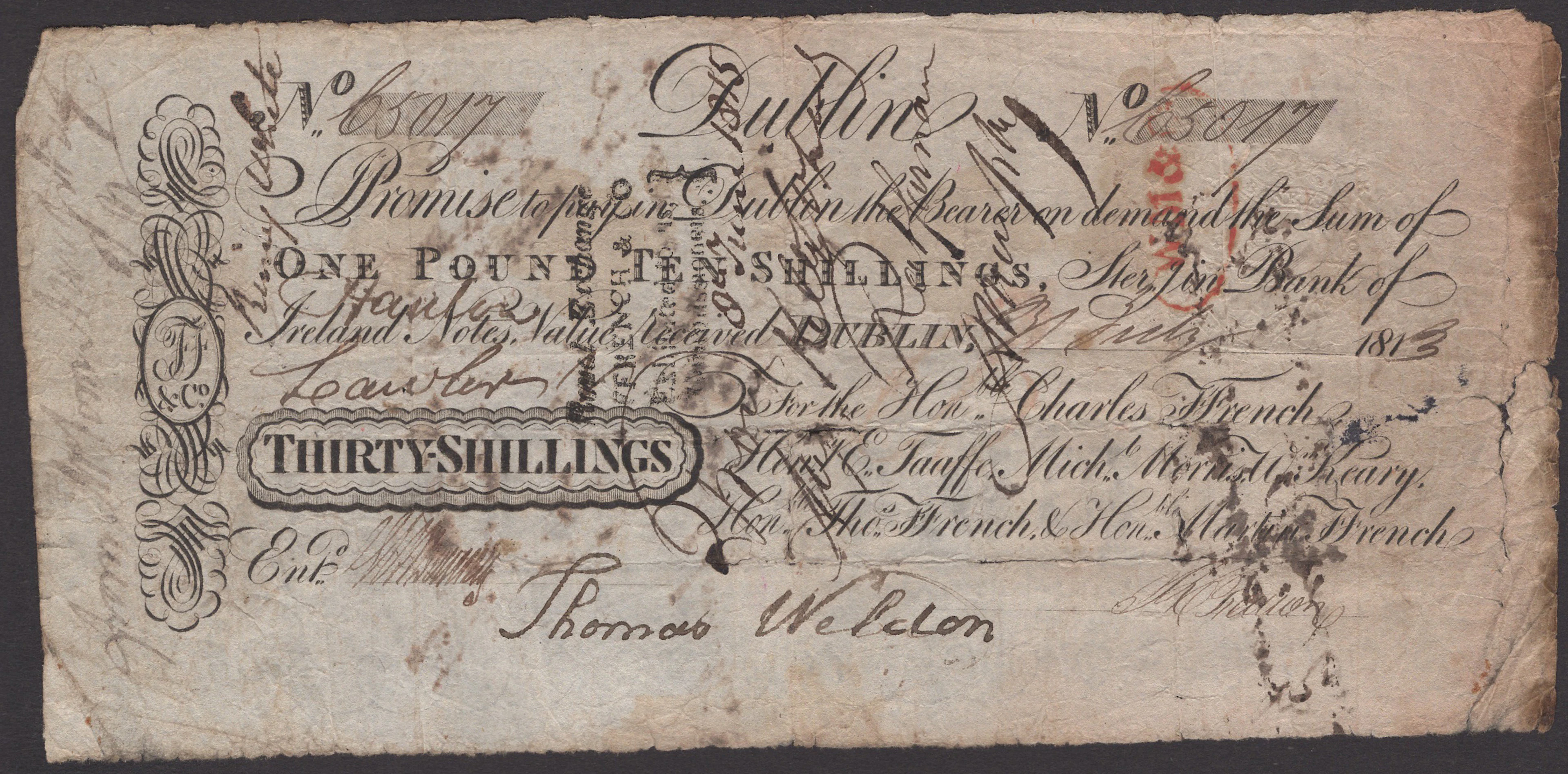 Ffrench’s Bank, for Hon.Charles Ffrench. Henry E.Taaffe, Michael Morris