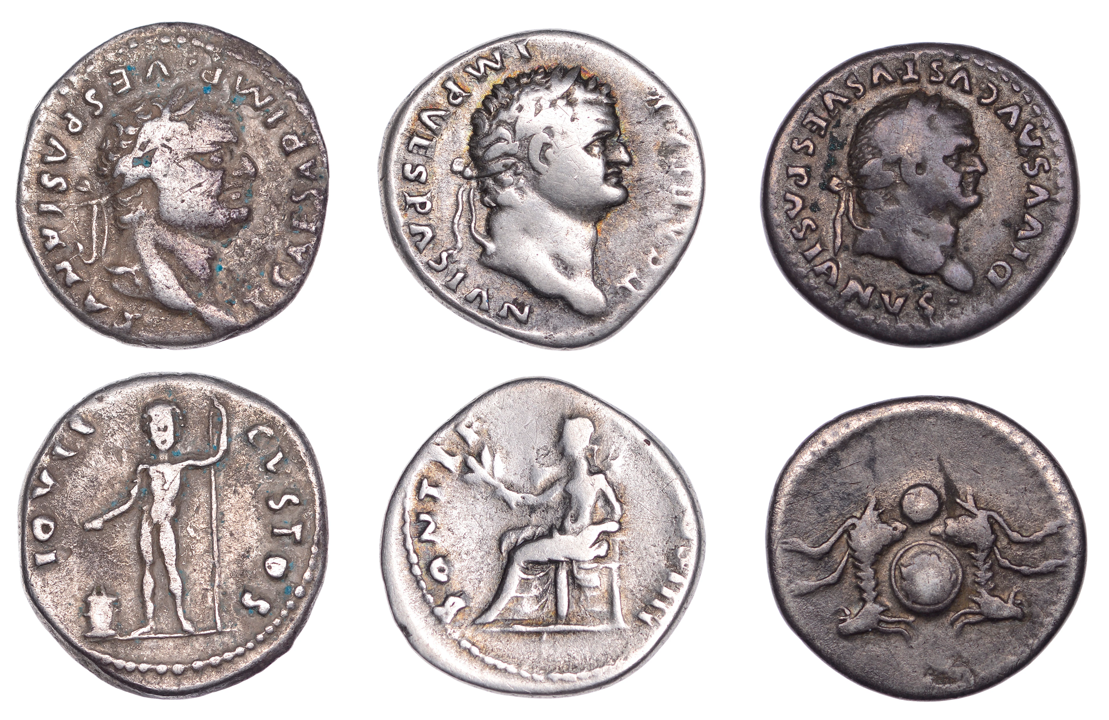 Titus (Cæsar 71-79), Denarii (2), 75, laureate head right, rev. Pax