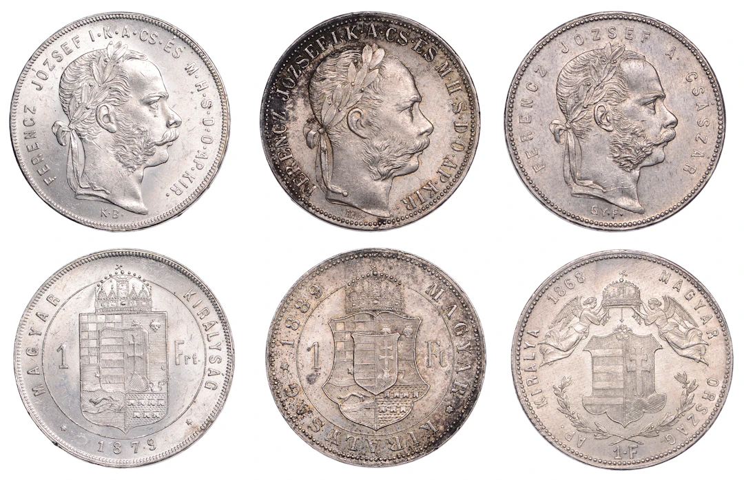 Hungary, Franz Joseph I, Forint (3), 1868kb, 1879kb, 1889kb, Kremnica