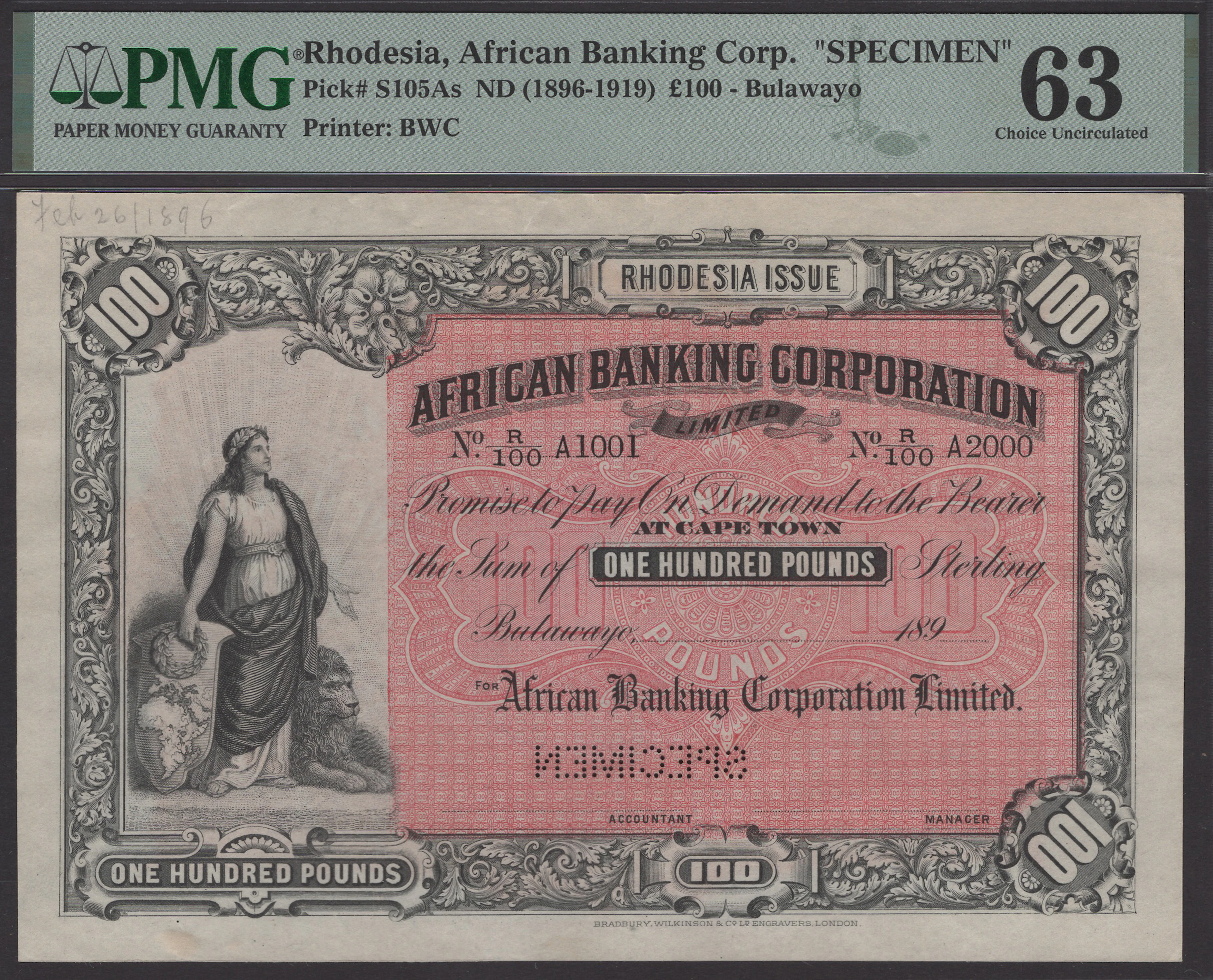 African Banking Corporation Limited, Rhodesian Issue, printers archival