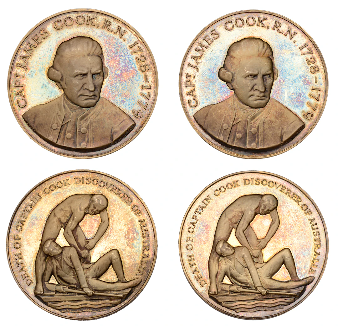 200th Anniversary of the Death of Captain Cook, 1979, a pair of gilt-silver