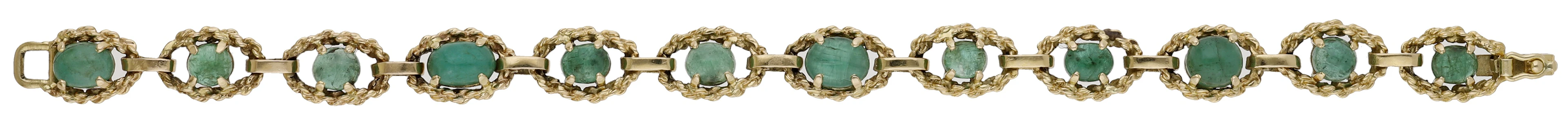 An emerald bracelet by John Donald, 1989, the oval textured ropetwist