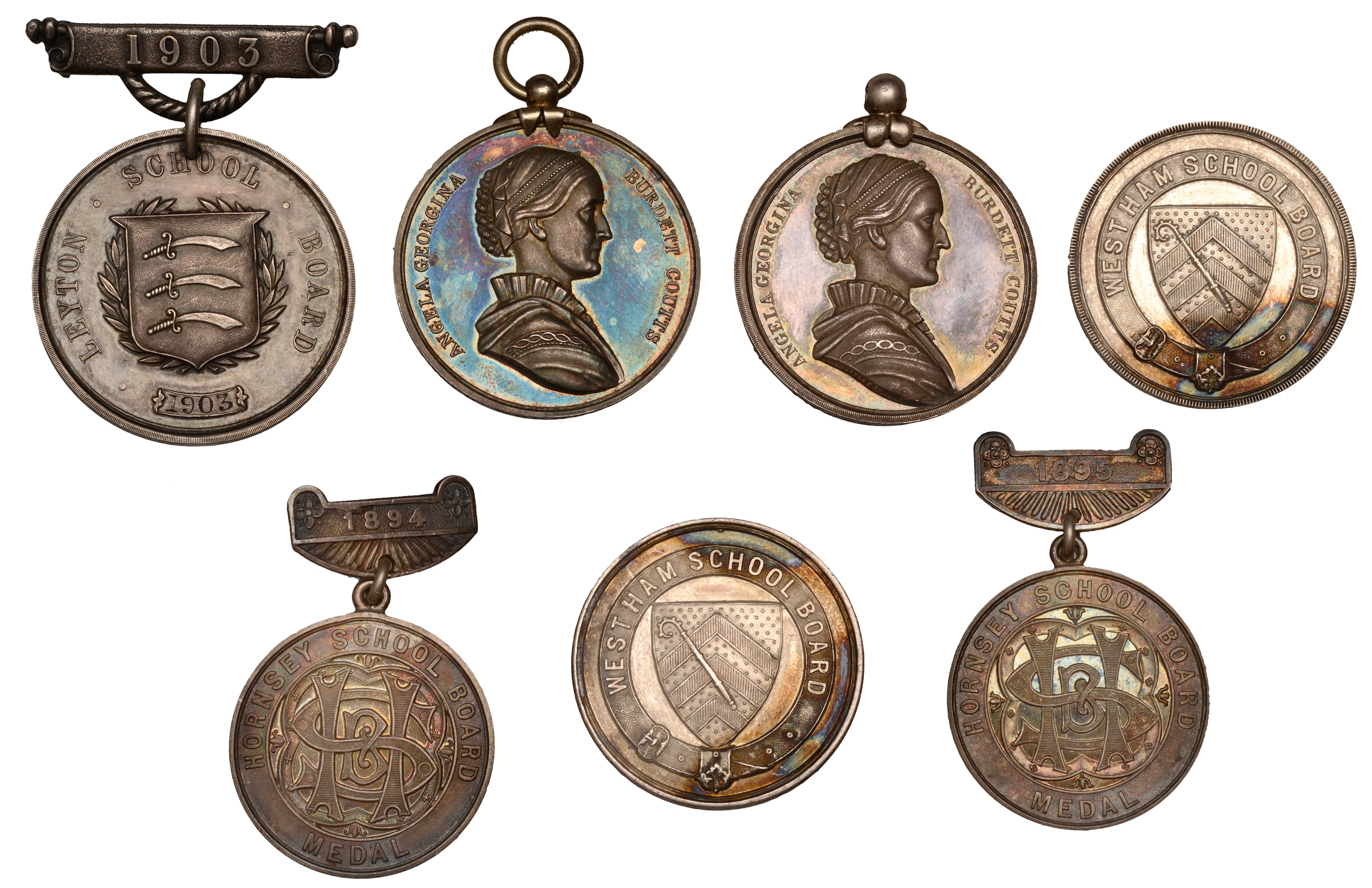 Great Britain, LONDON, Hornsey School Board, silver attendance medals