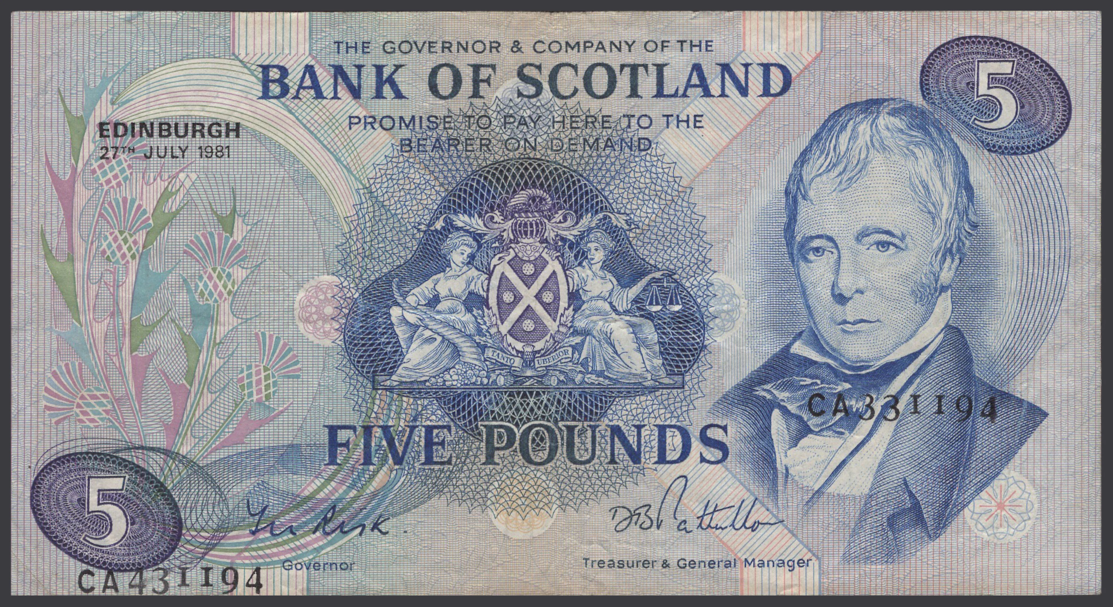 ERROR: Bank of Scotland, £5, 27 July 1981, with mismatched and misaligned