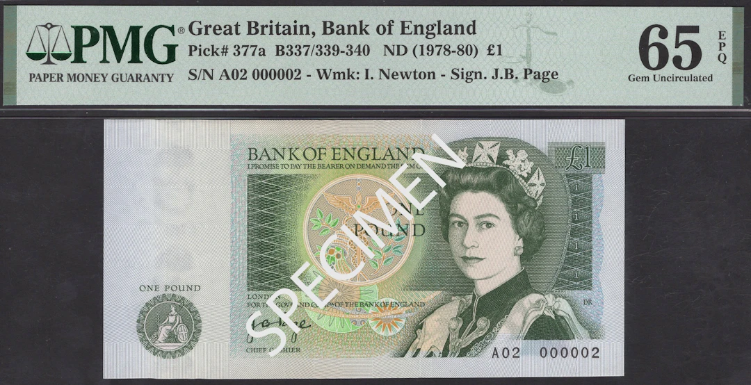 Bank of England, John B. Page, £1, 9 February 1978, serial number