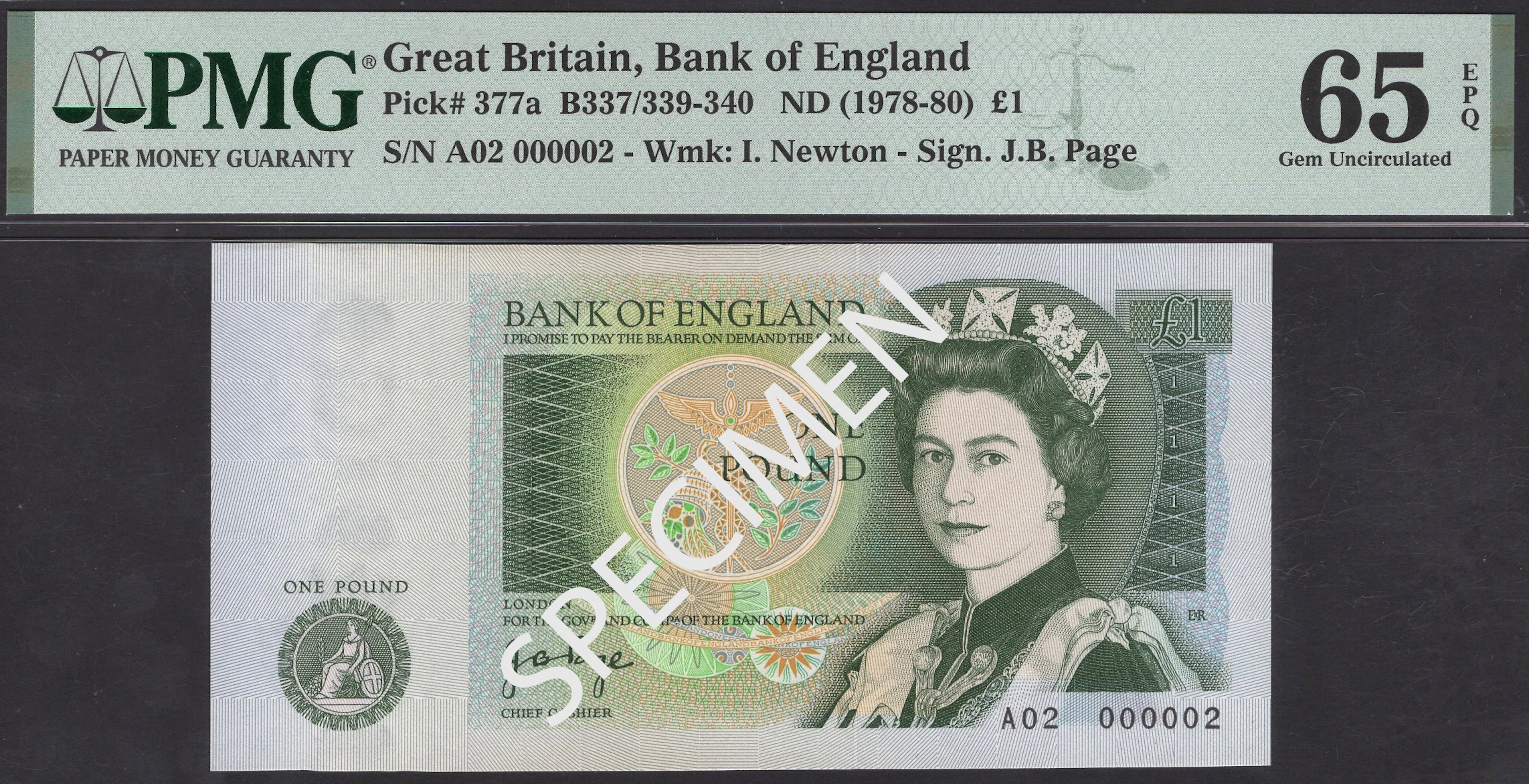 Bank of England, John B. Page, £1, 9 February 1978, serial number