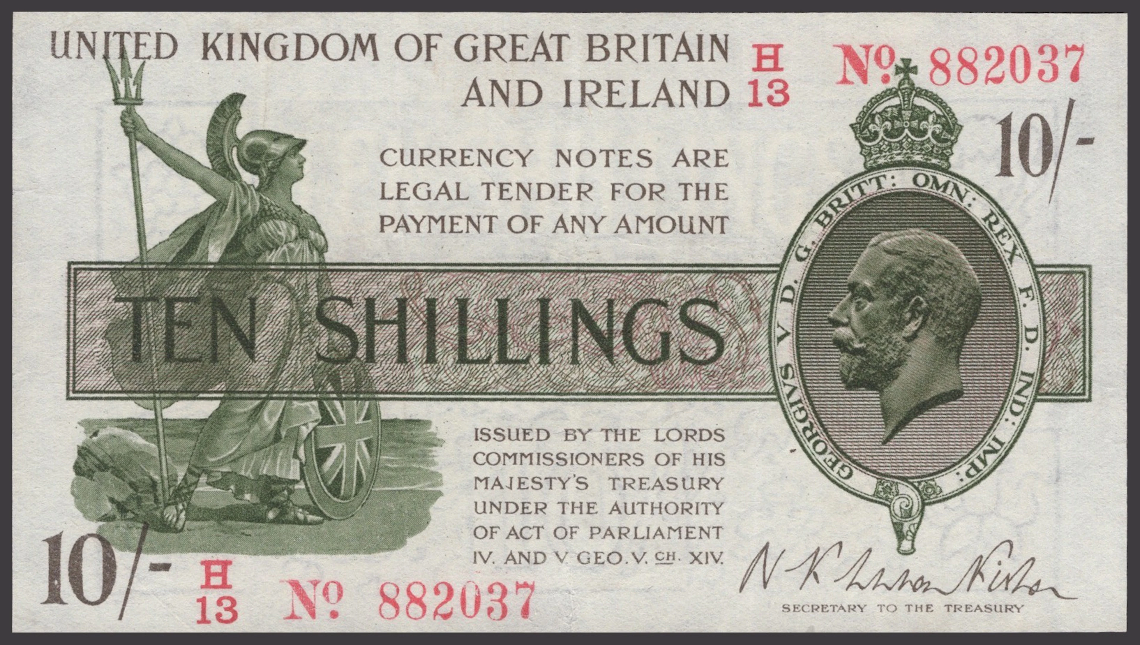 Treasury Series, Warren Fisher, 10 Shillings, 30 September 1919, serial